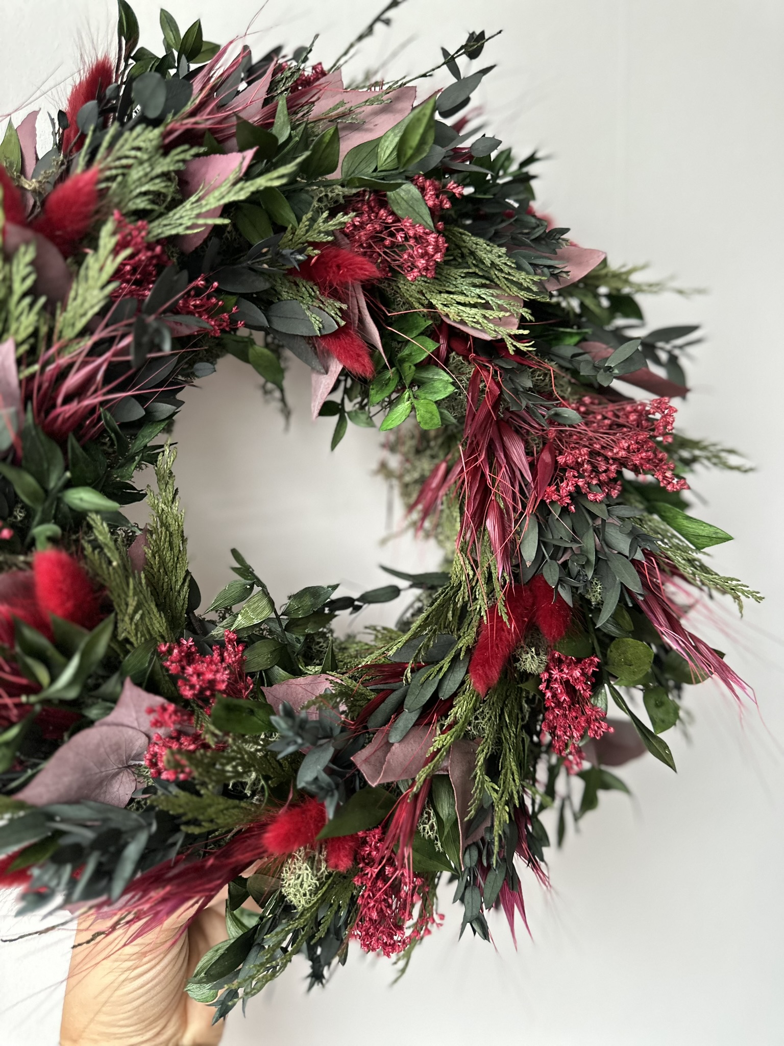 Kranz aus Trockenblumen ca. 34cm rot-grün