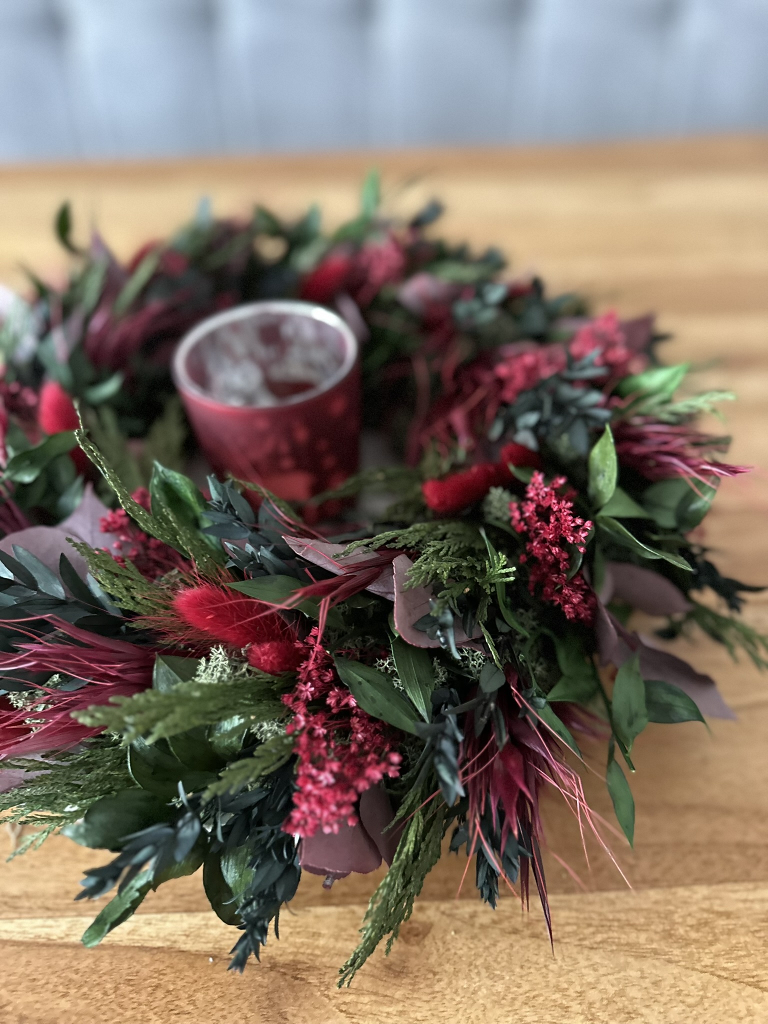 Kranz aus Trockenblumen ca. 34cm rot-grün