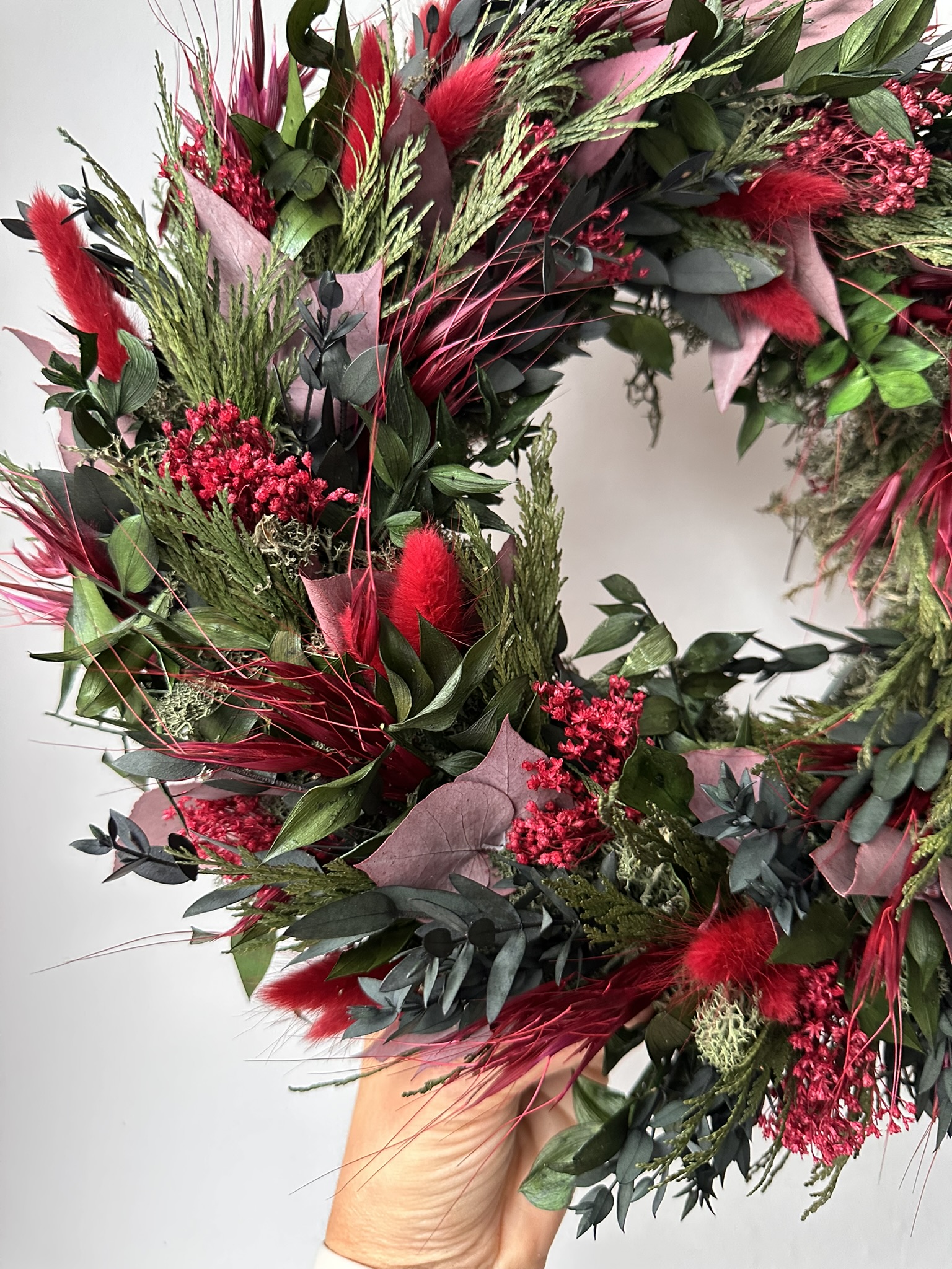 Kranz aus Trockenblumen ca. 34cm rot-grün