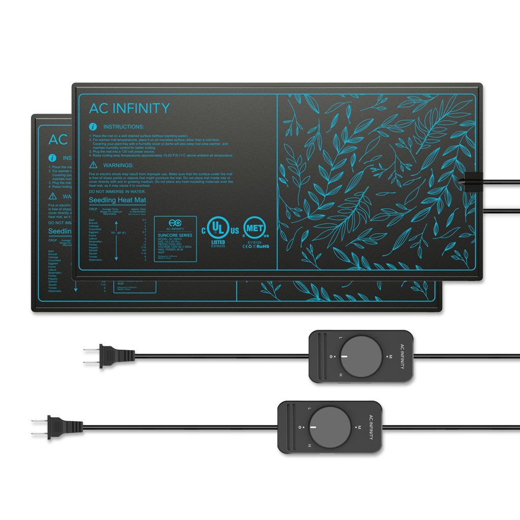 SUNCORE A3X2, Dual Seedling Heat Mats with Heat Controller, IP-67 Waterproof, 10" x 20.75"