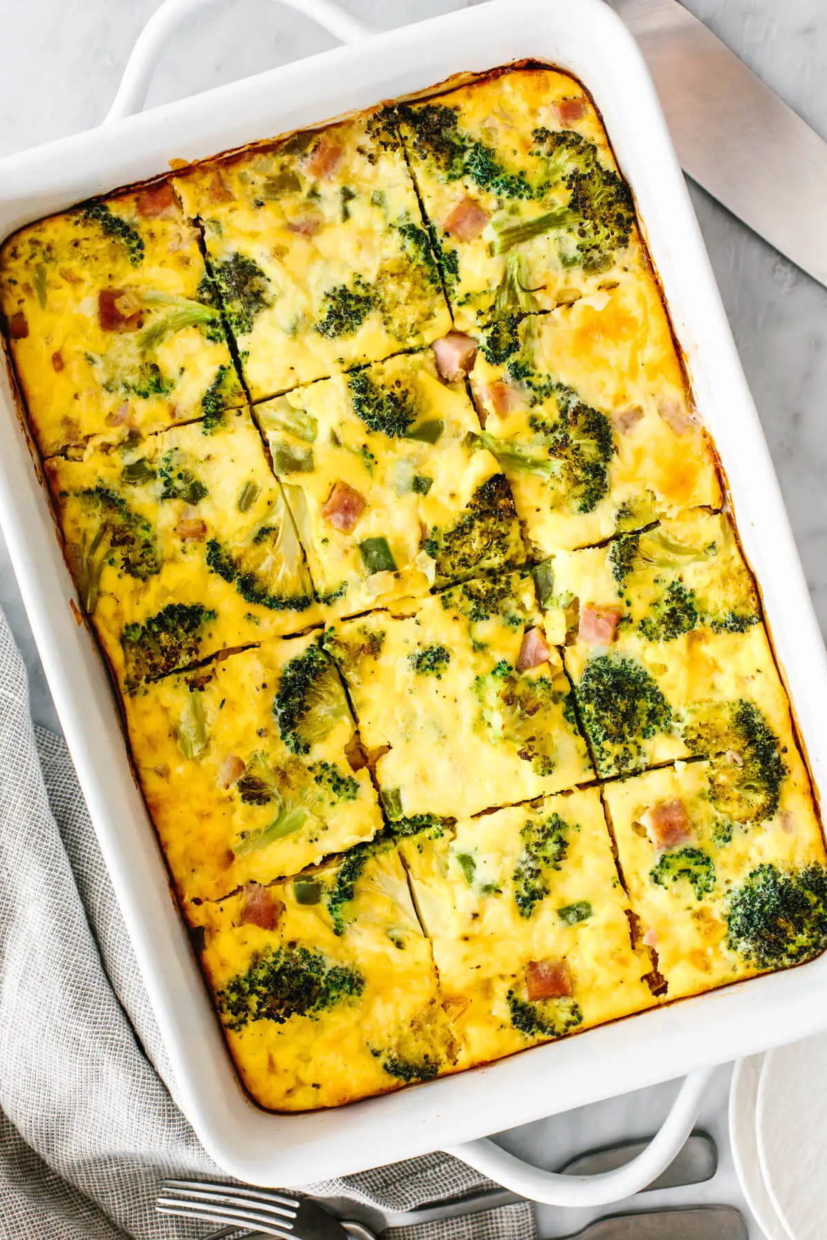 Broccoli, F-Bomb Ham and Cheddar Egg Casserole