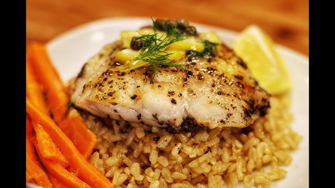 Buttery Lemon Caper Rockfish w/ Island Rice and Black Eyed Peas