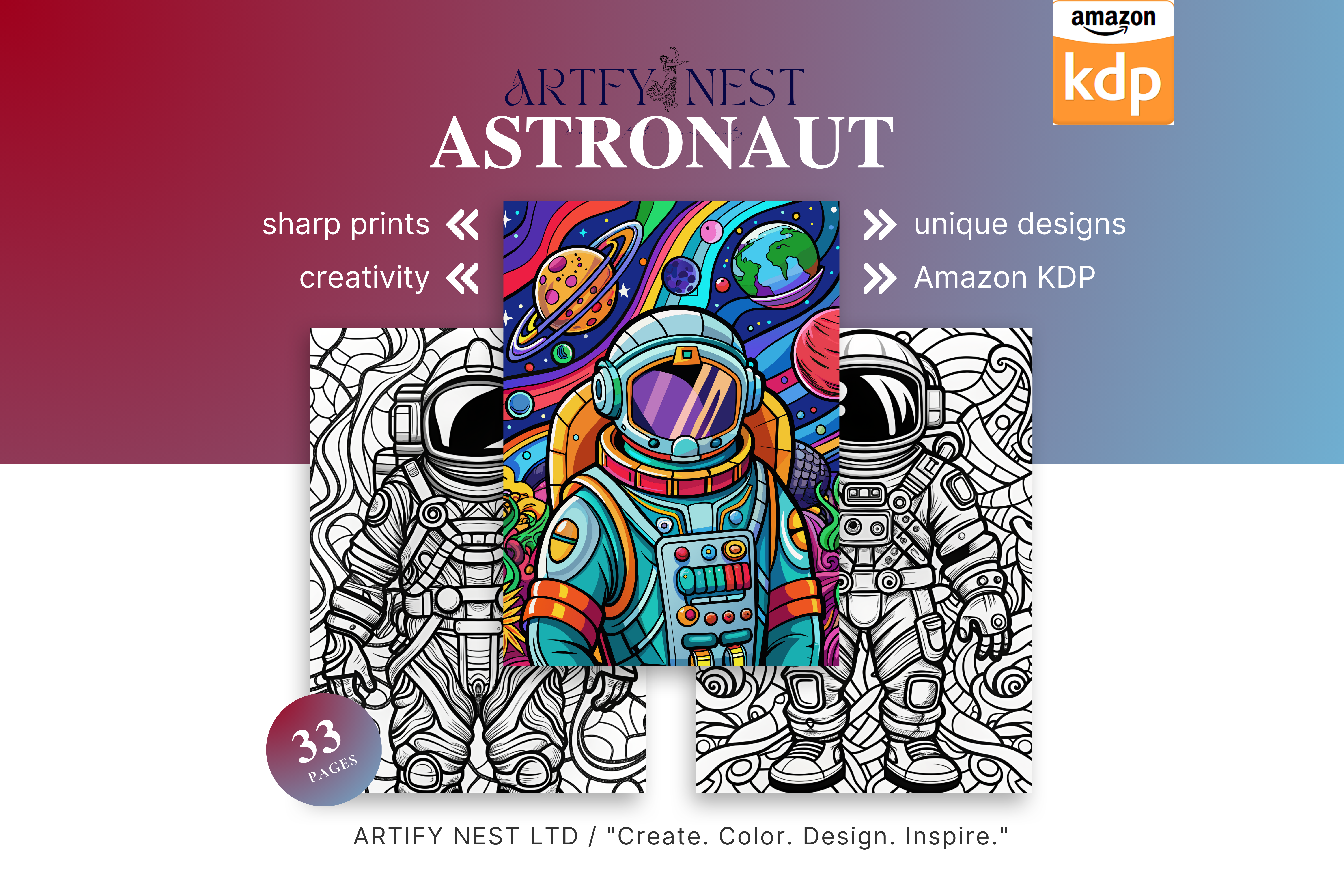 Astronaut Adventures: 33 Unique Coloring Pages for Kids & Adults