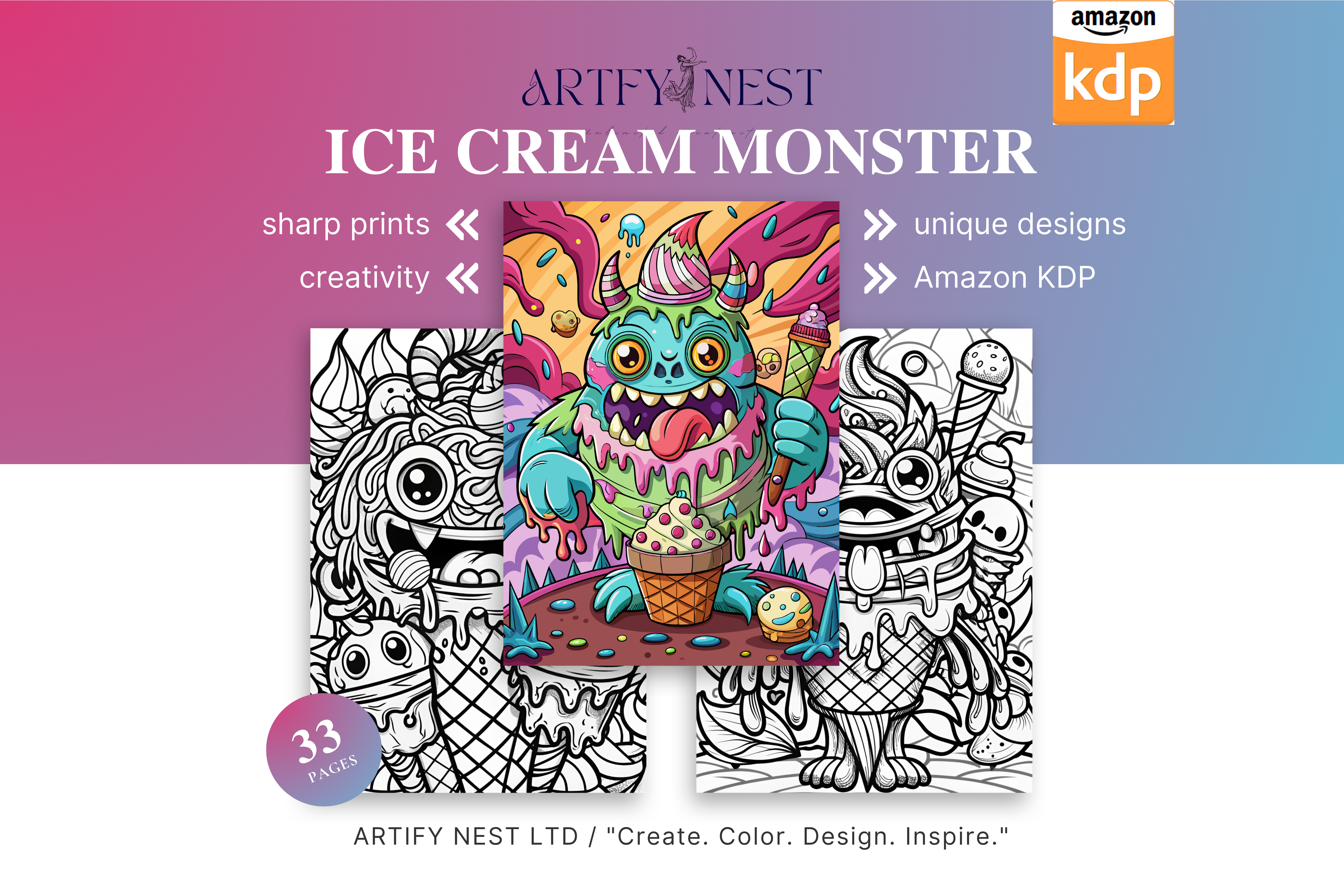 Whimsical ice cream monster Coloring Book!