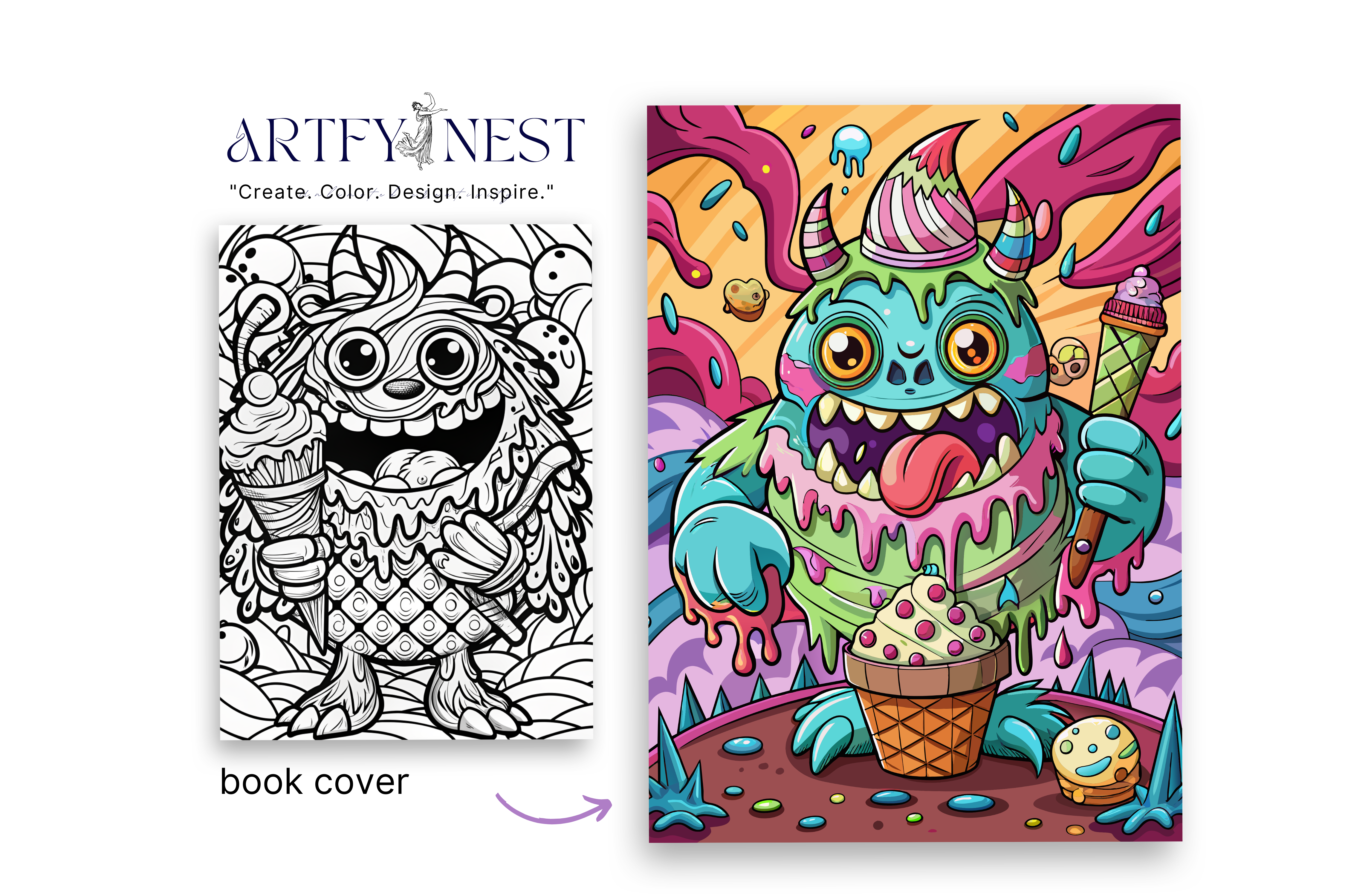 Whimsical ice cream monster Coloring Book!