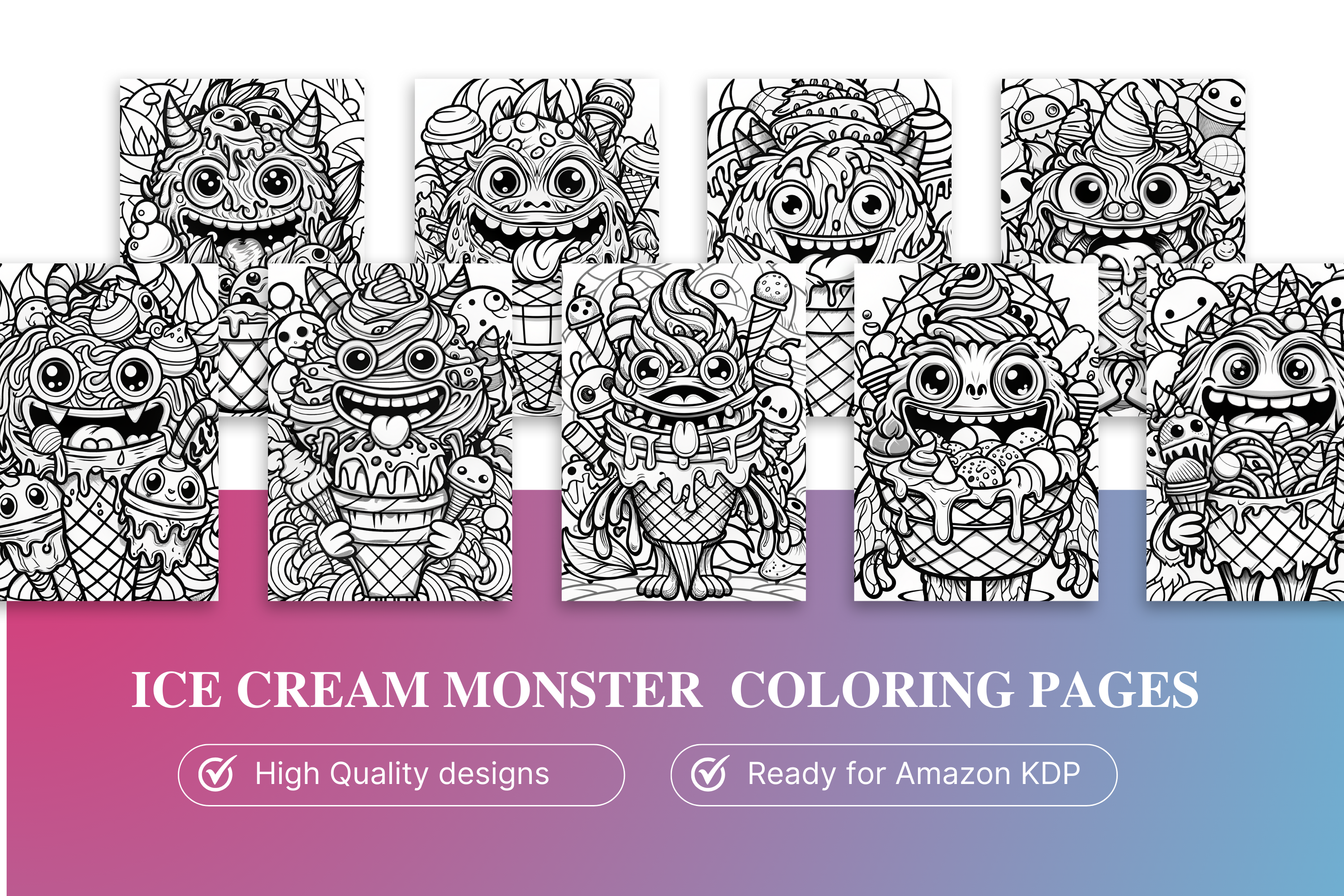 Whimsical ice cream monster Coloring Book!