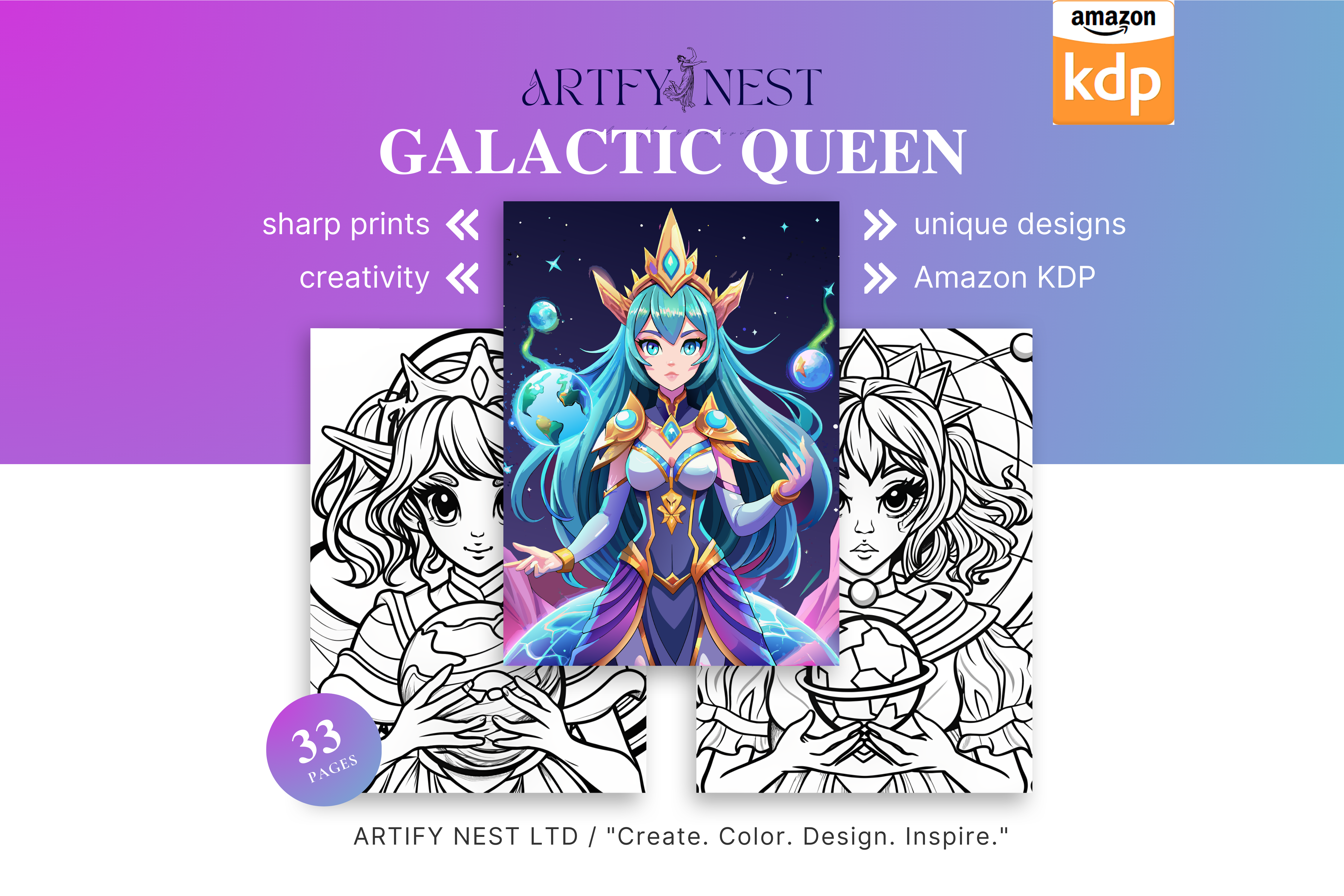 Whimsical galactic queen Coloring Book!