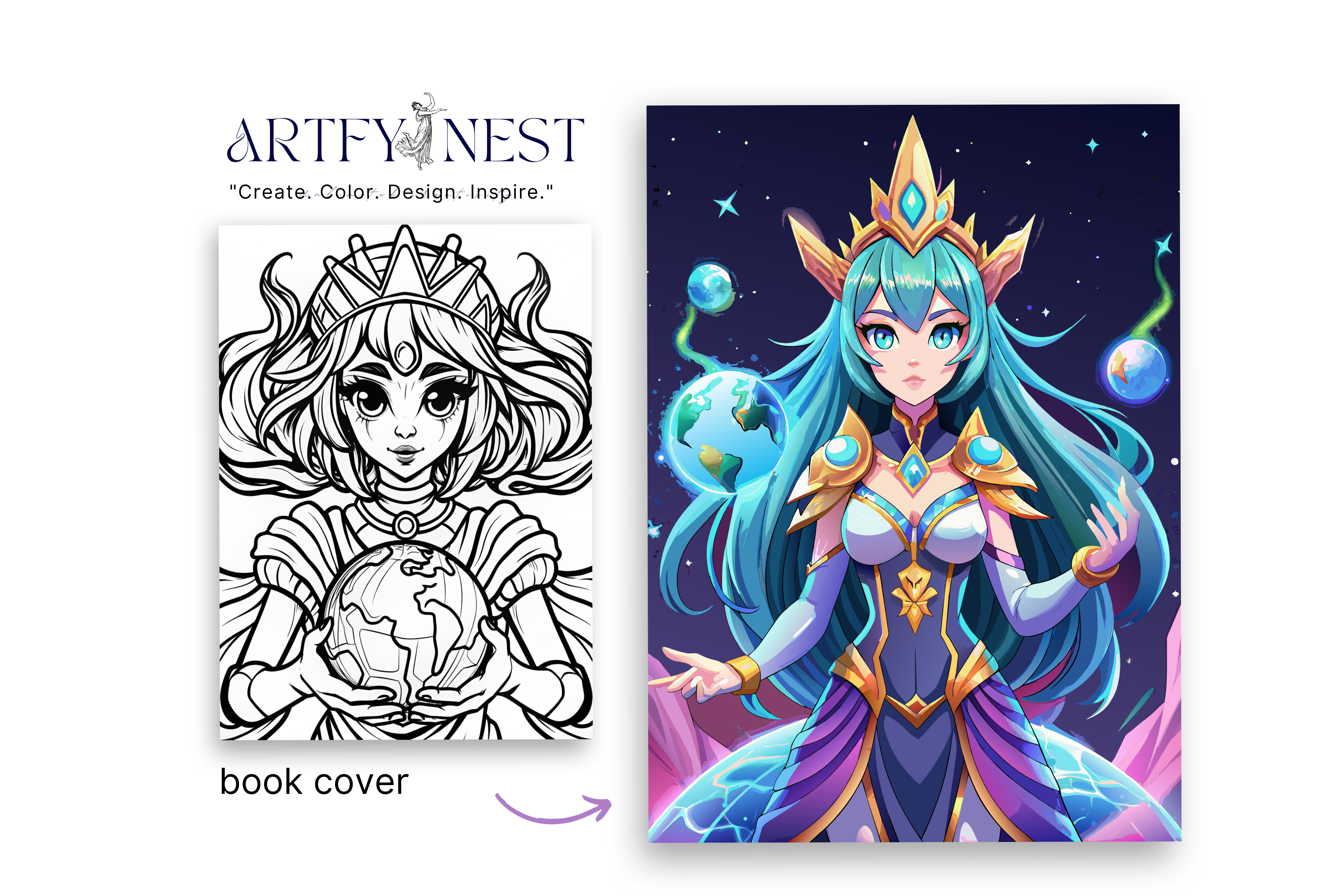 Whimsical galactic queen Coloring Book!