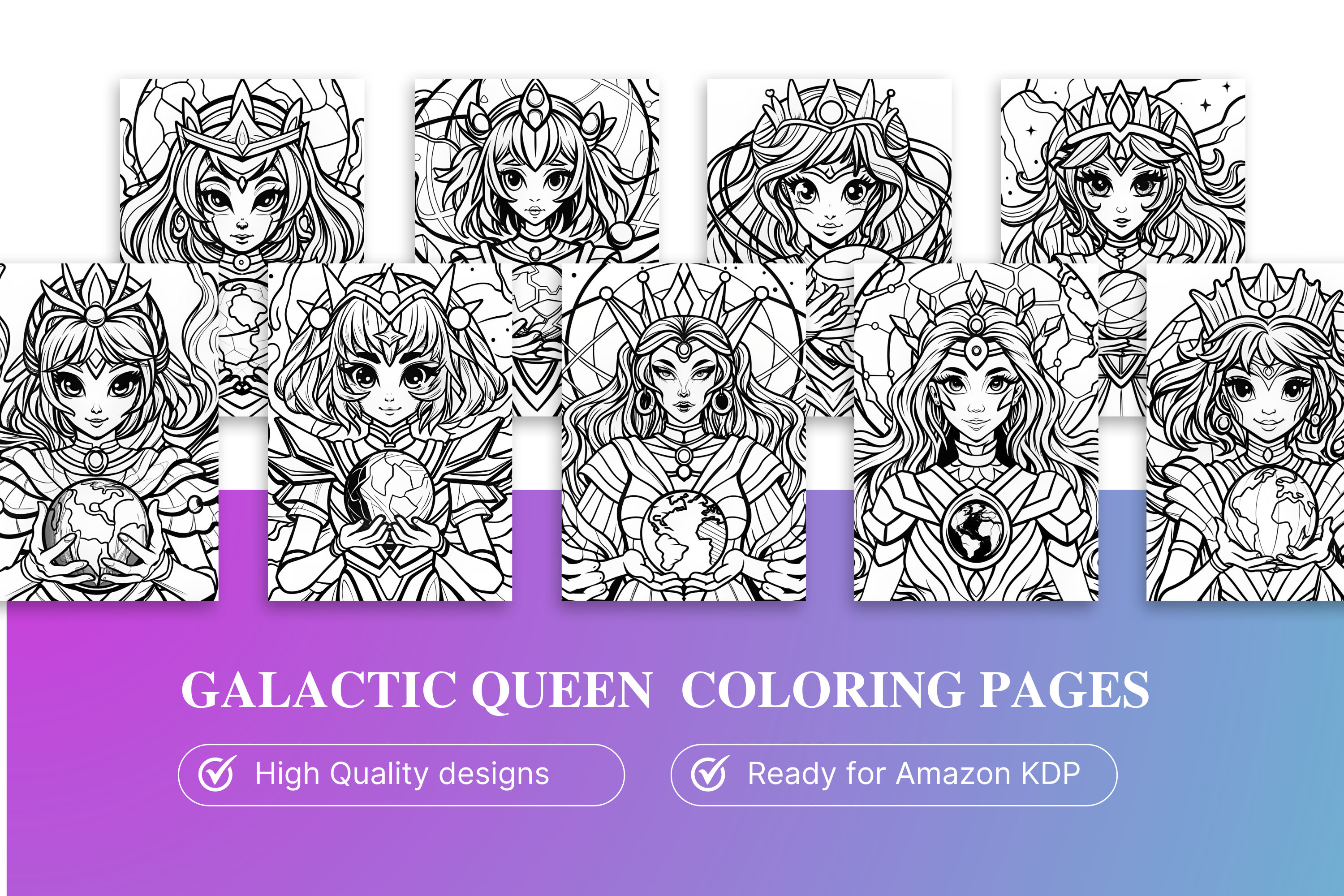 Whimsical galactic queen Coloring Book!