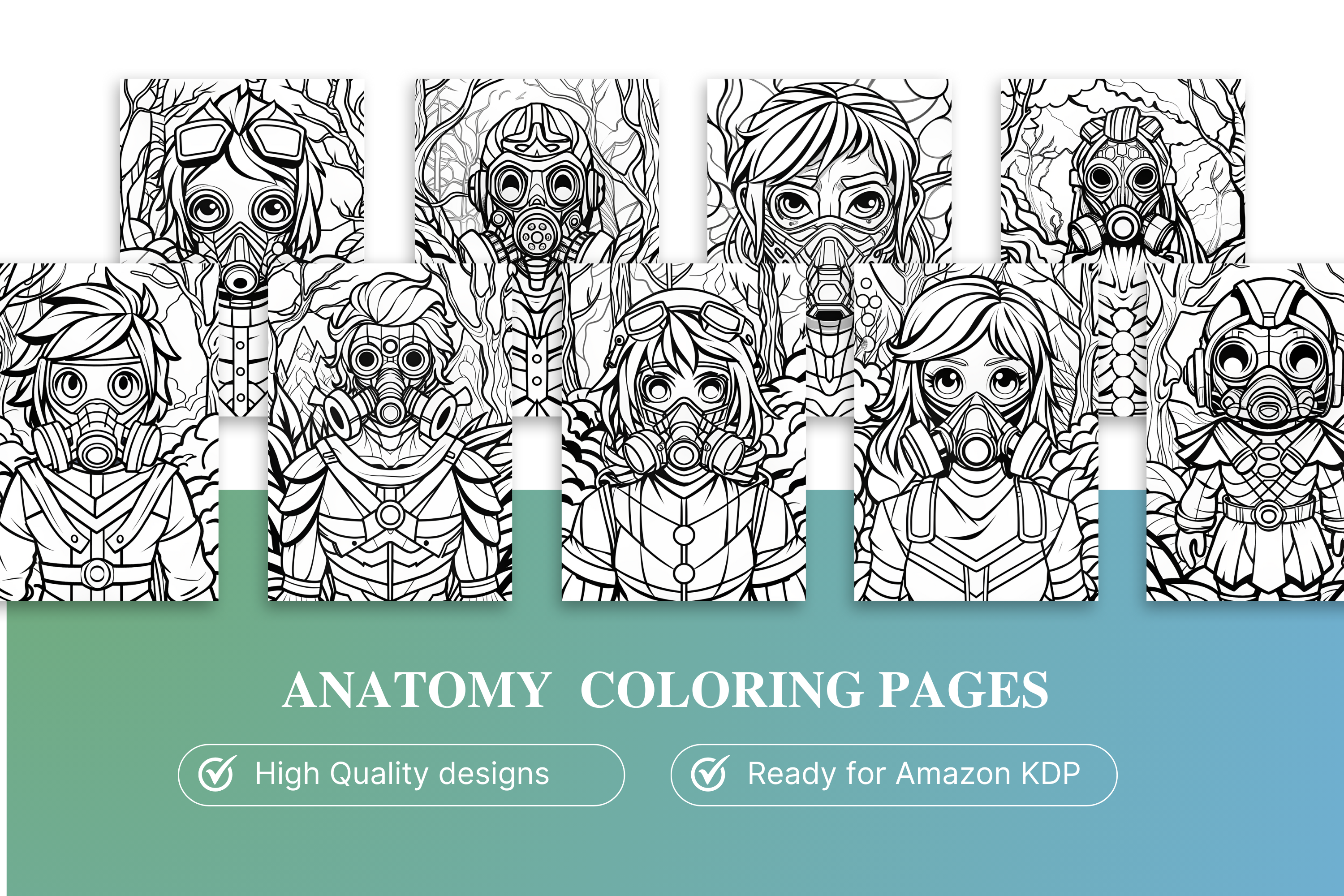 75 Whimsical Anatomy with a gas mask Pages for Kids & Adults