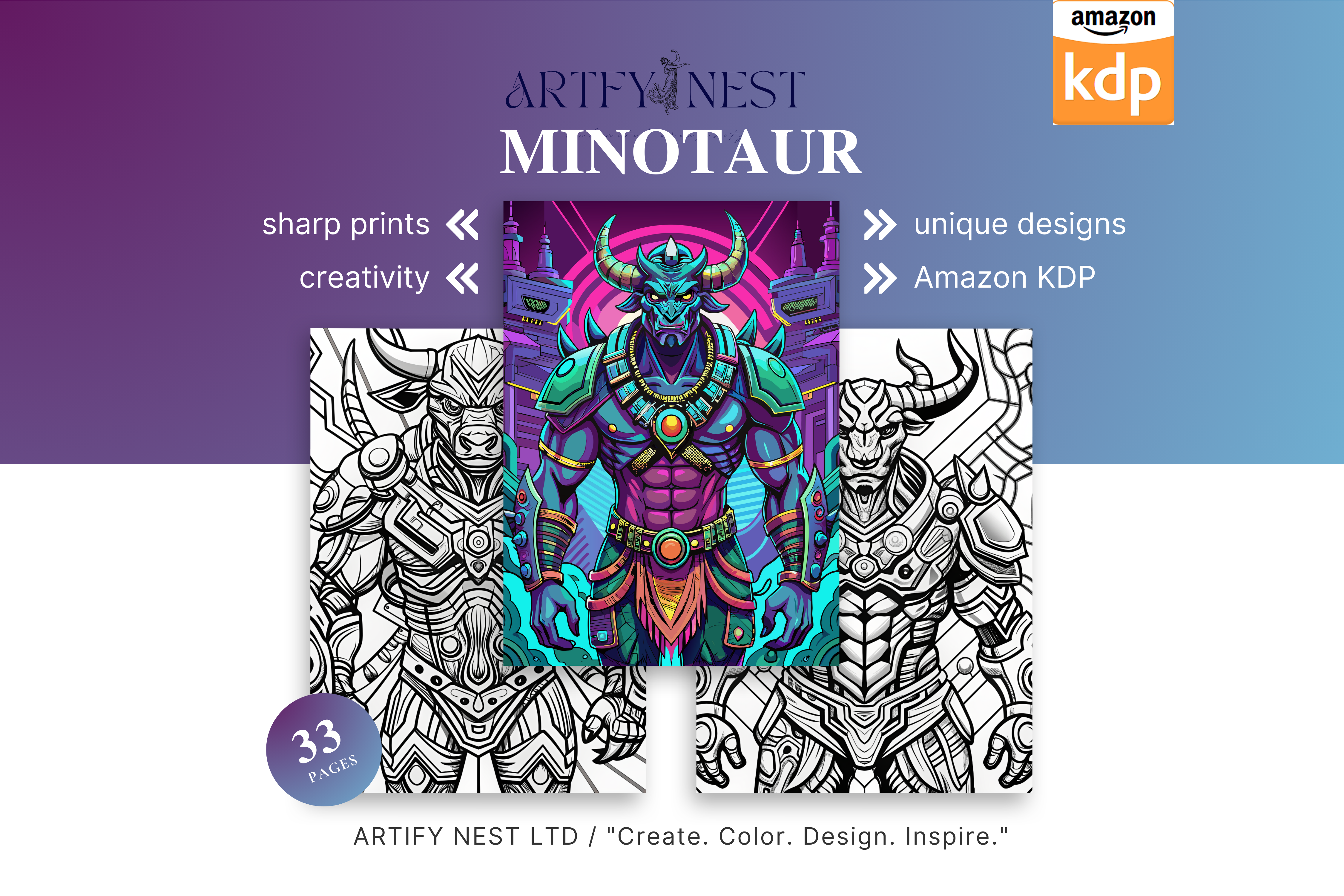 Whimsical Minotaur  Coloring Book!