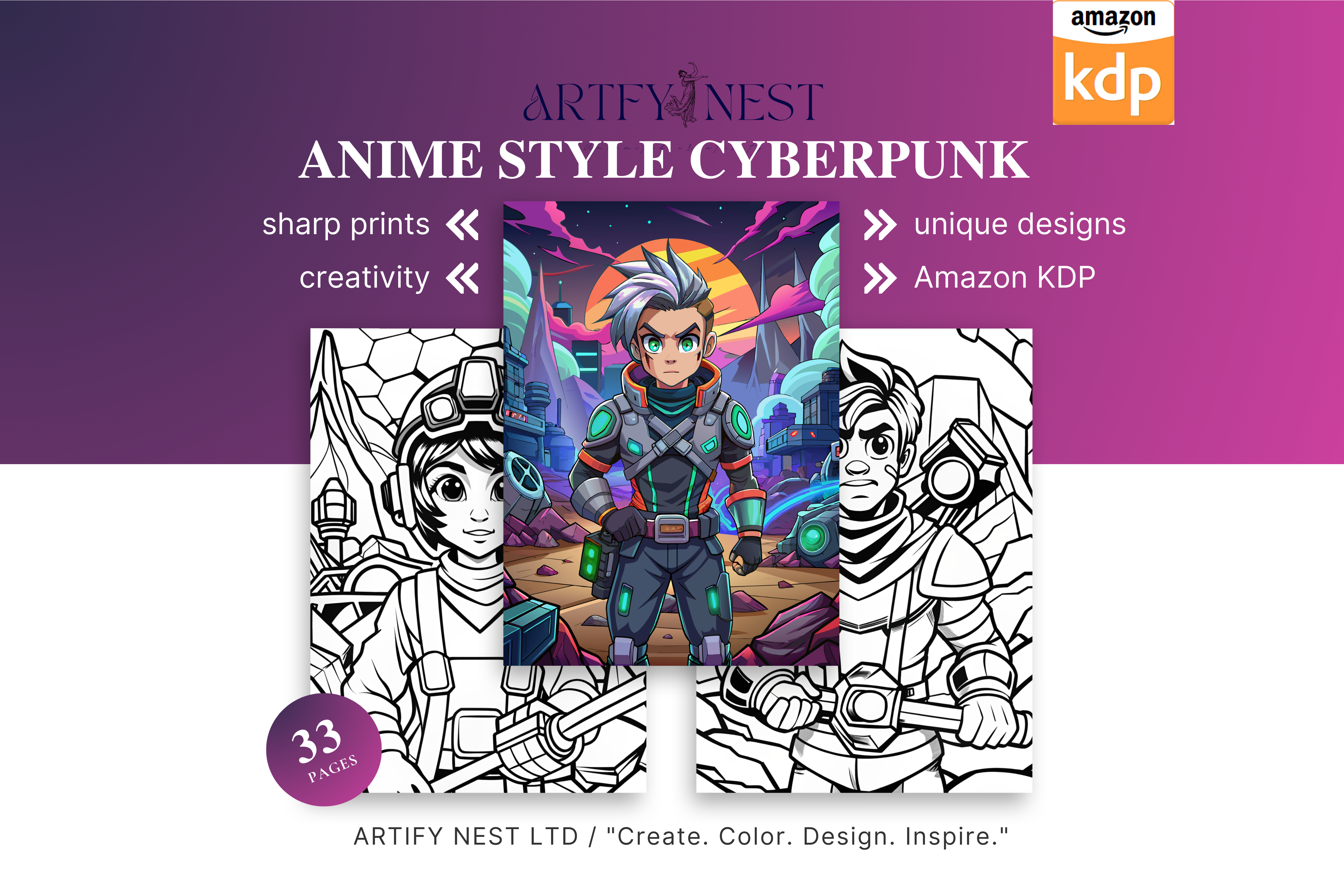 33 Whimsical anime style cyberpunk Pages for Kids & Adults