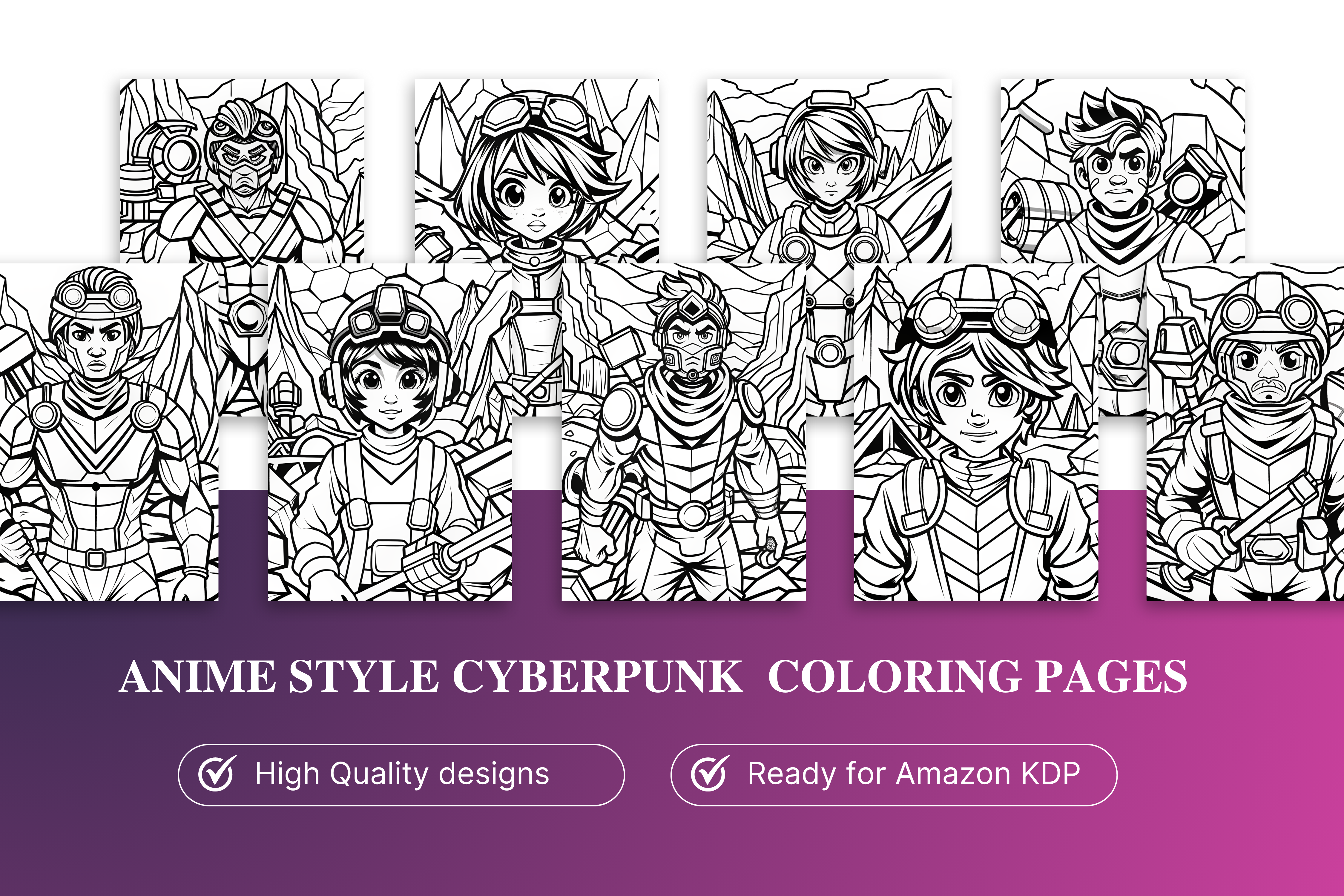 33 Whimsical anime style cyberpunk Pages for Kids & Adults