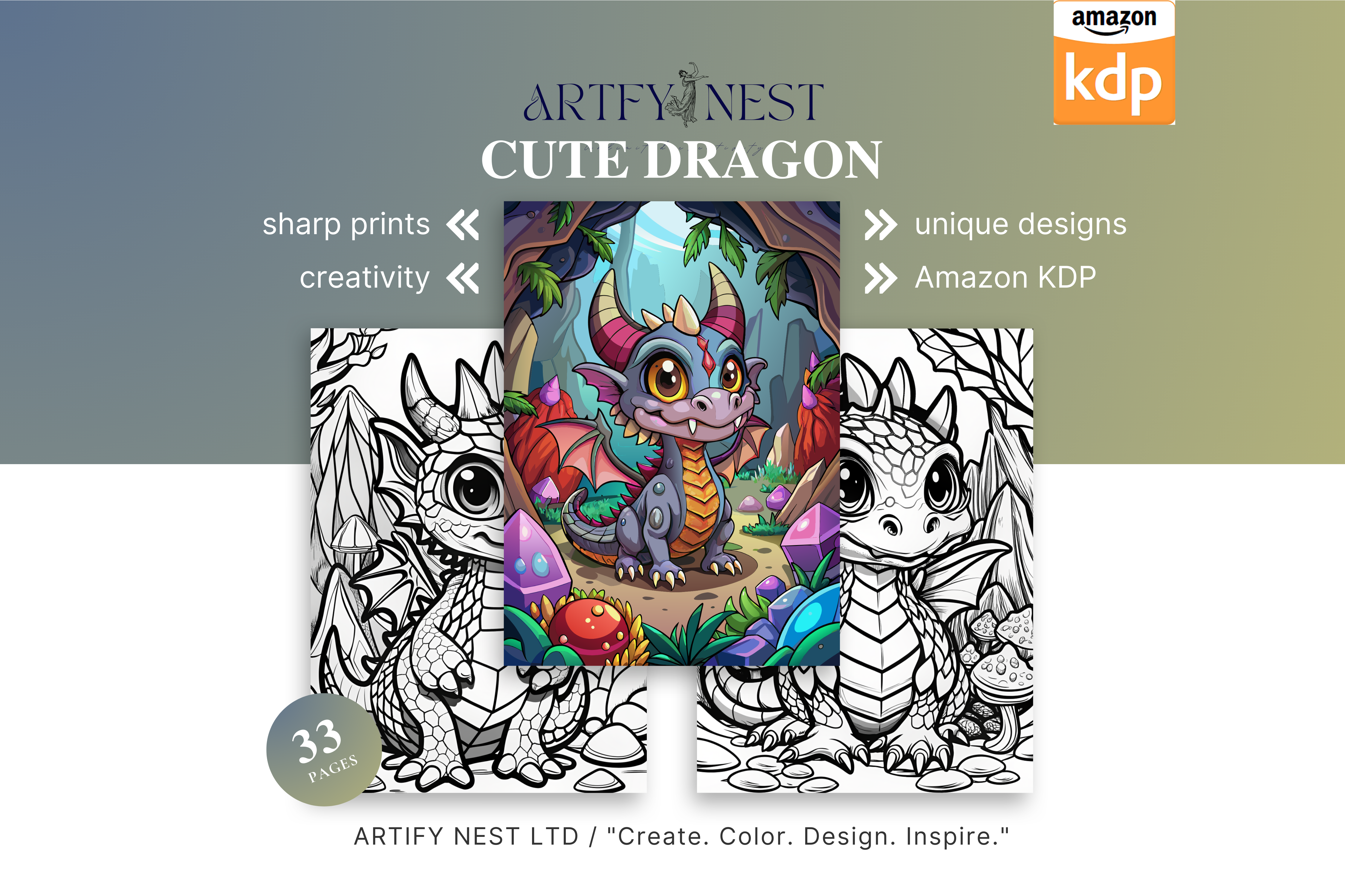 33 Whimsical cute dragon Pages for Kids & Adults