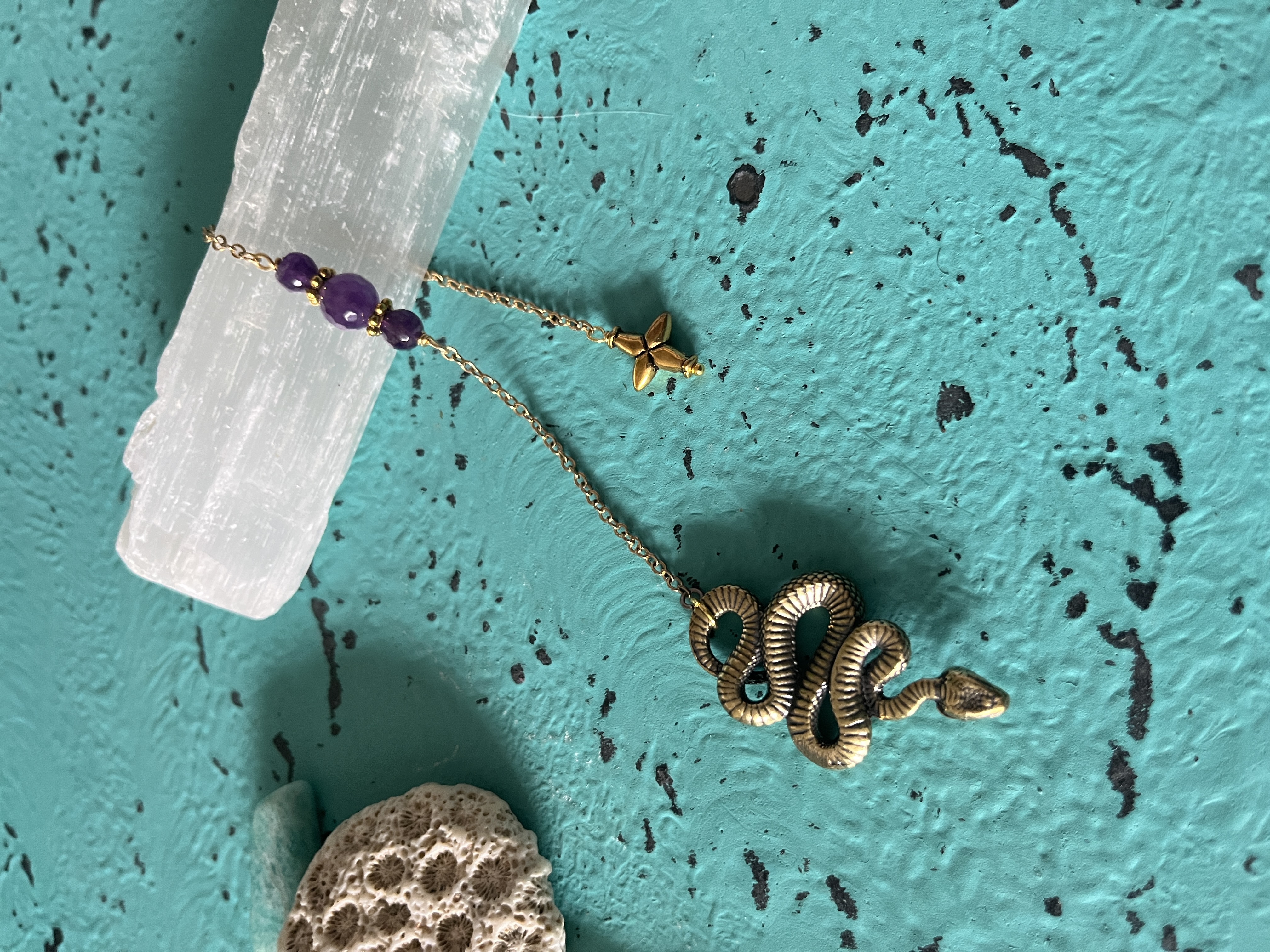 Brass Snake & Amethyst