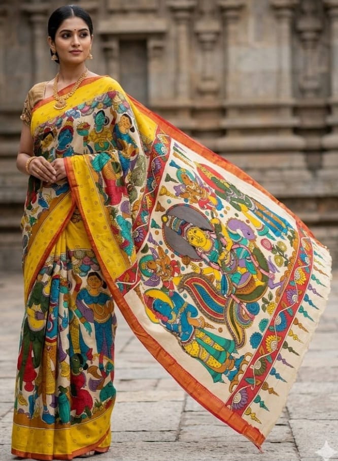 Hand painted kalamkari silk saree