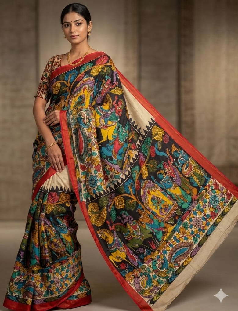 Hand painted Kalamkari Silk Saree