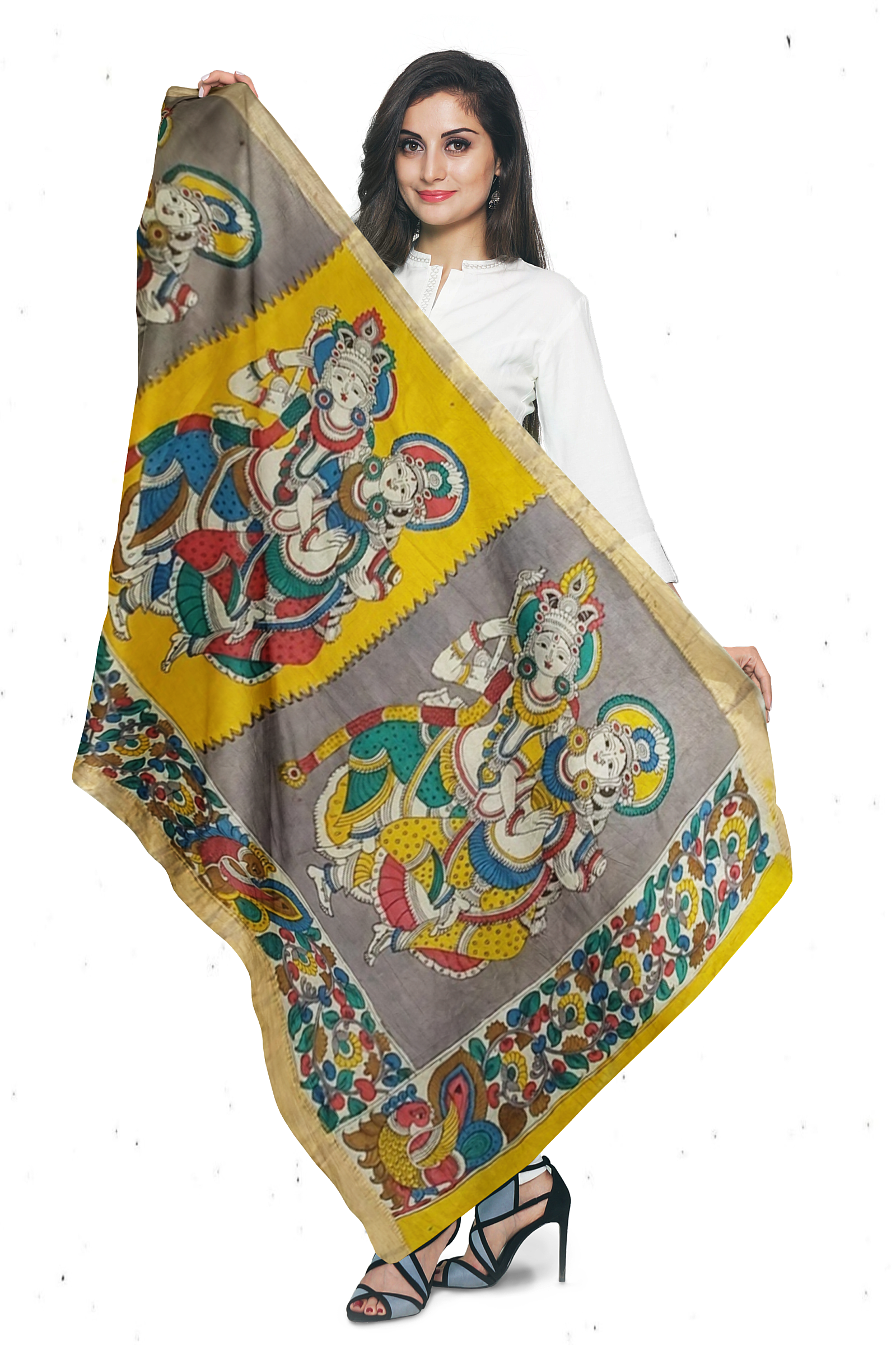 Hand-painted kalamkari dupatta