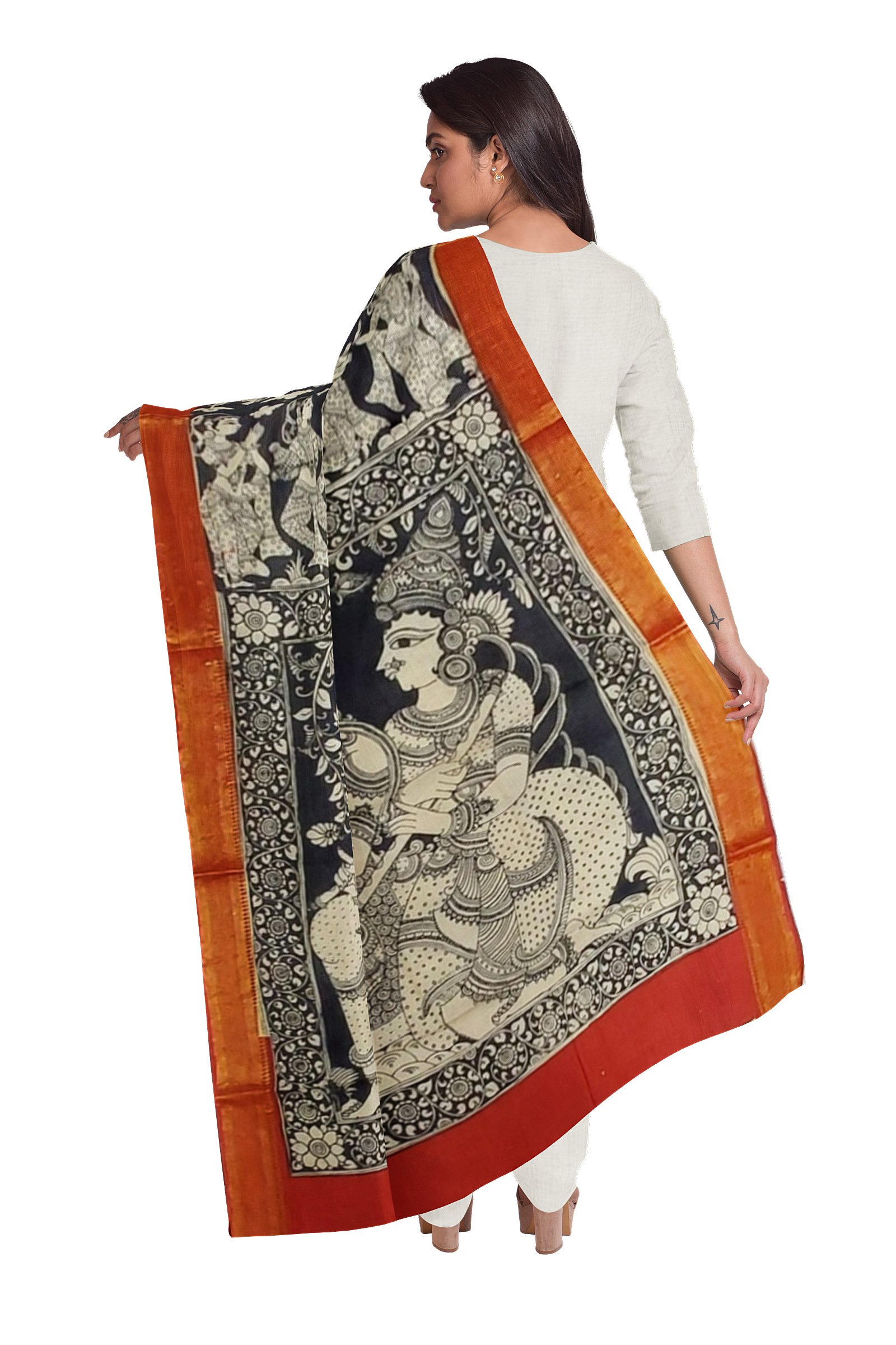 Traditional hand painted Kalamkari dupatta