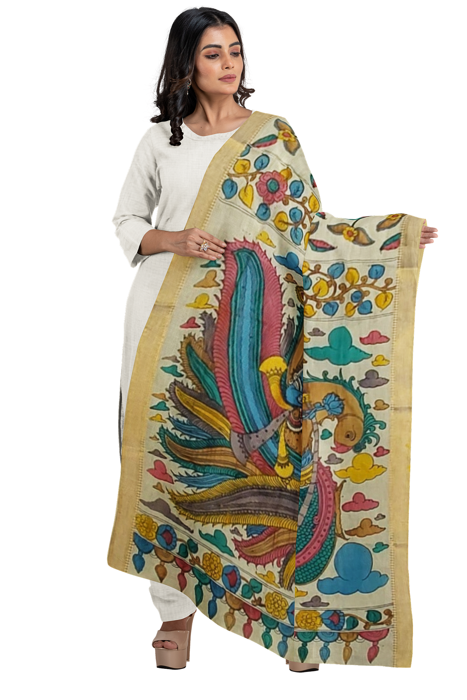 Hand painted kalamari dupatta