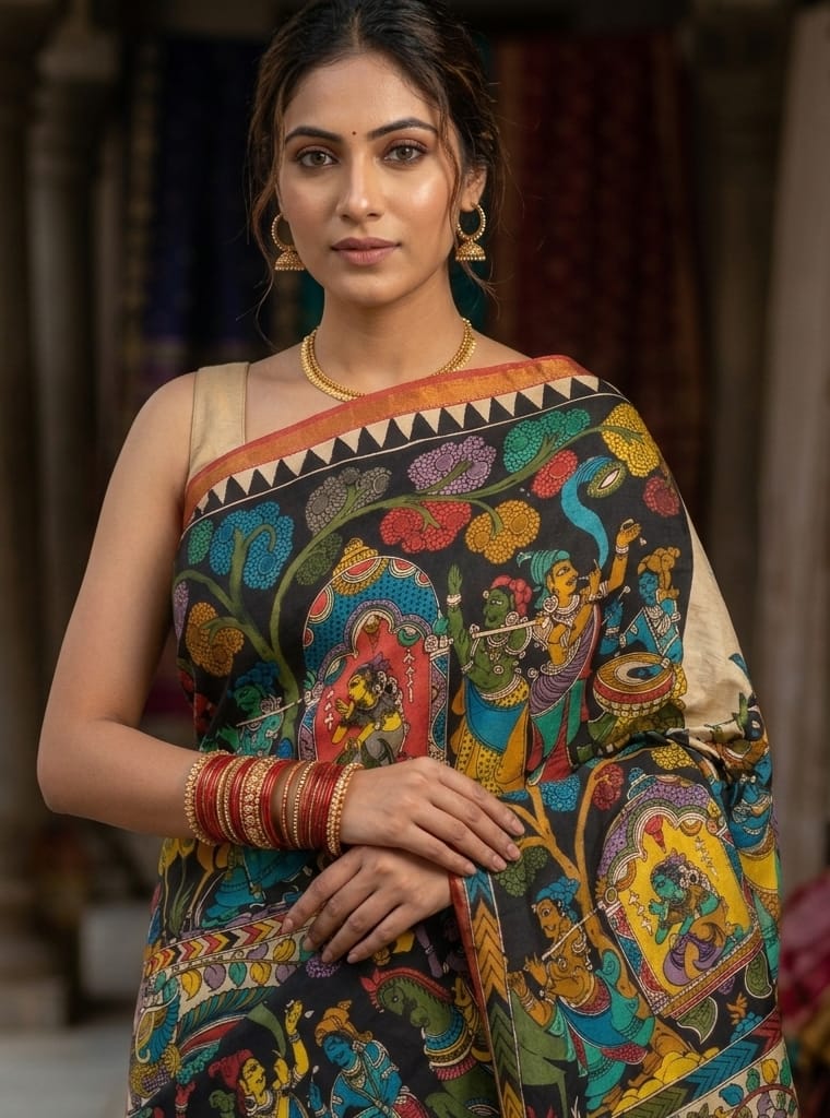 Hand painted Kalamkari Silk Saree