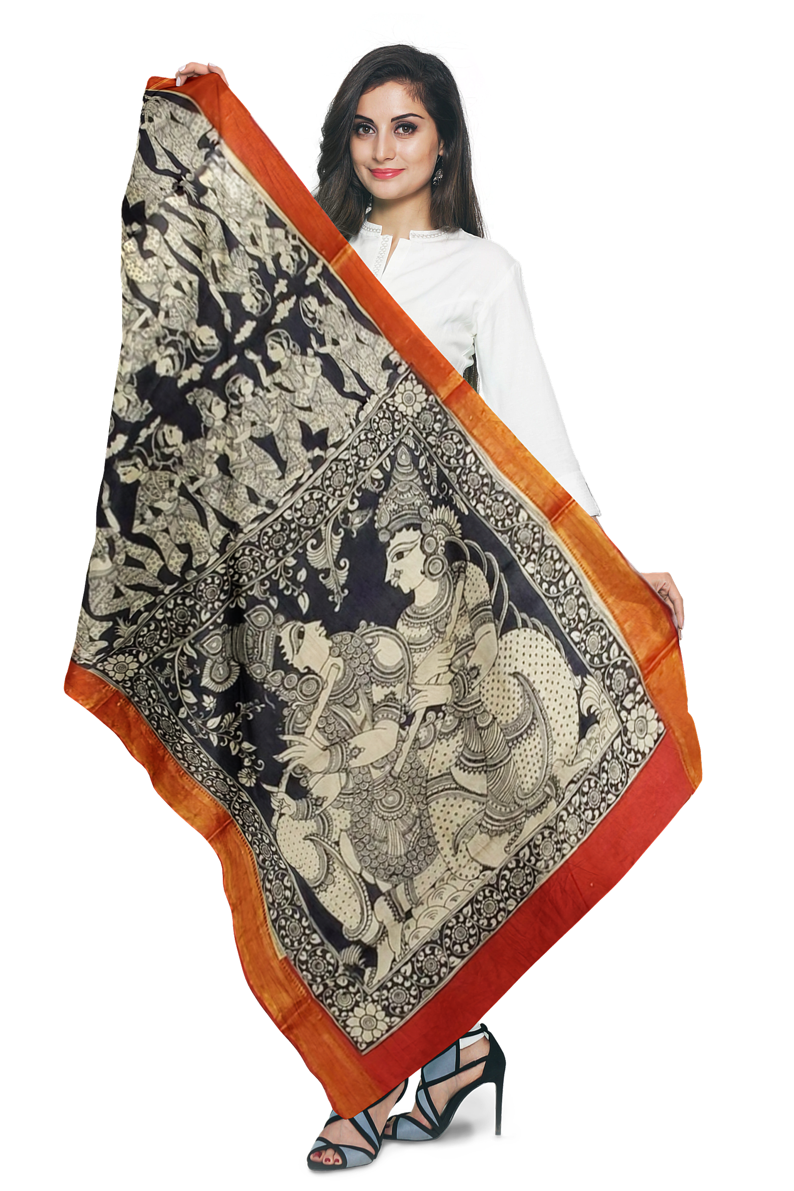 Traditional hand painted Kalamkari dupatta