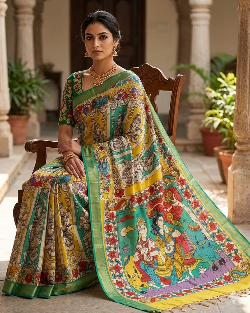 Handpainted kalamkari saree