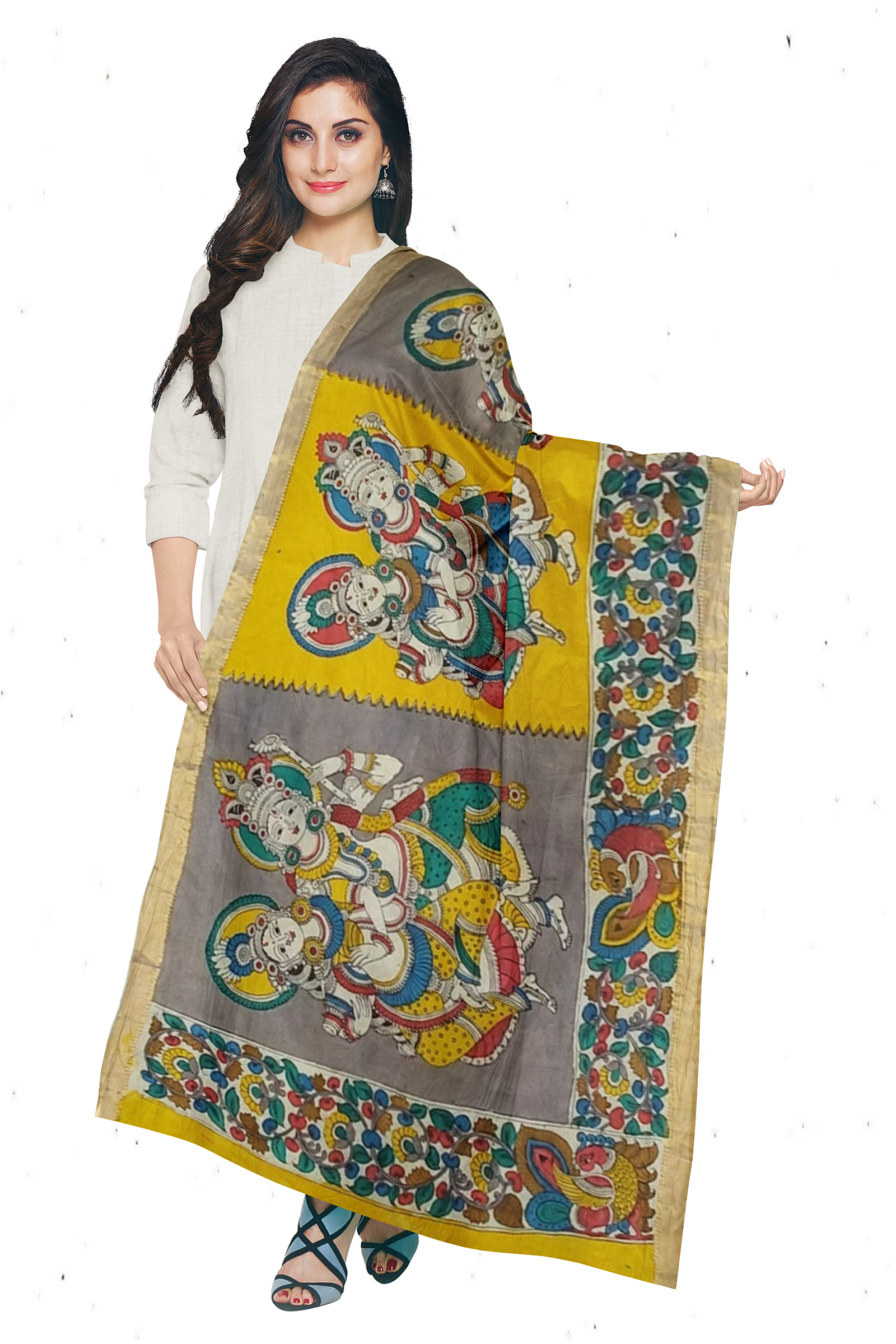 Hand-painted kalamkari dupatta