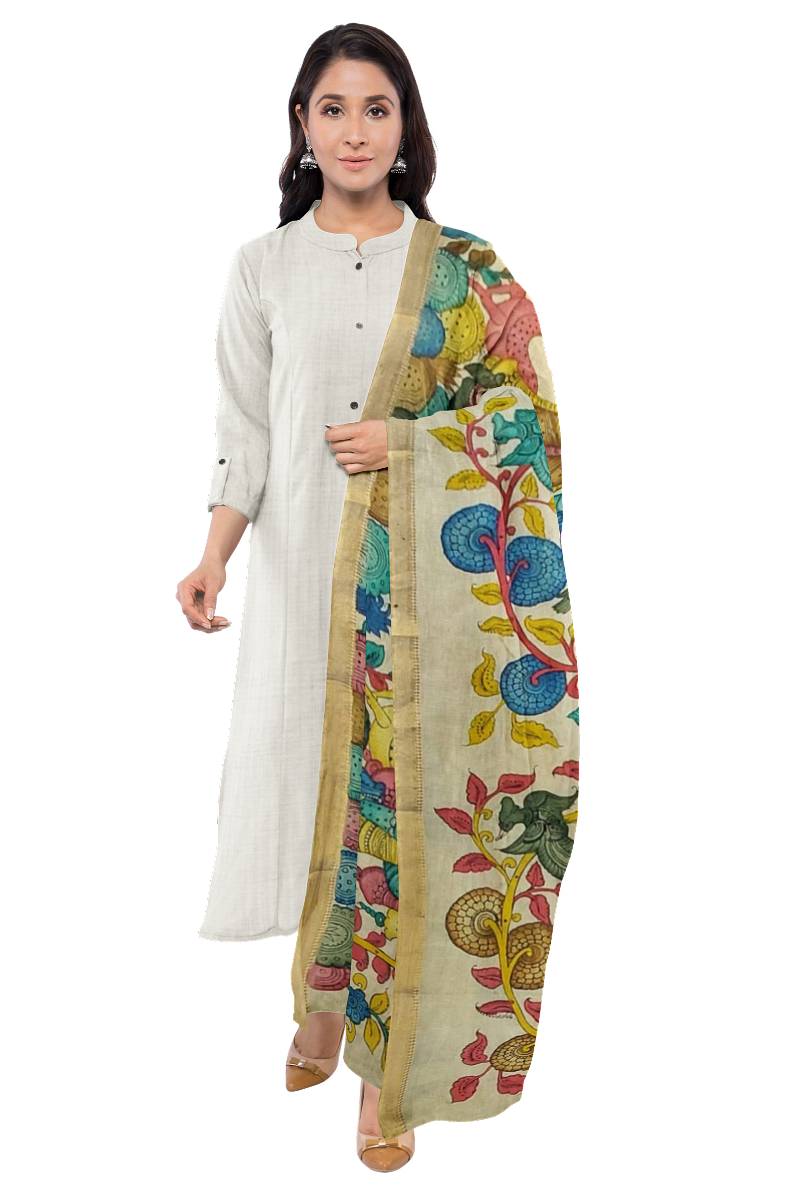 Hand-painted kalamkari dupatta