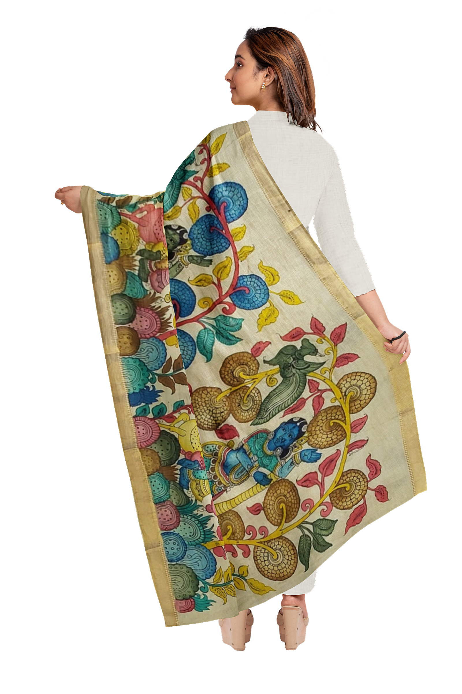 Hand-painted kalamkari dupatta