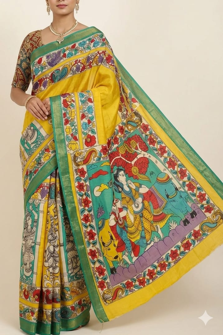 Handpainted kalamkari saree
