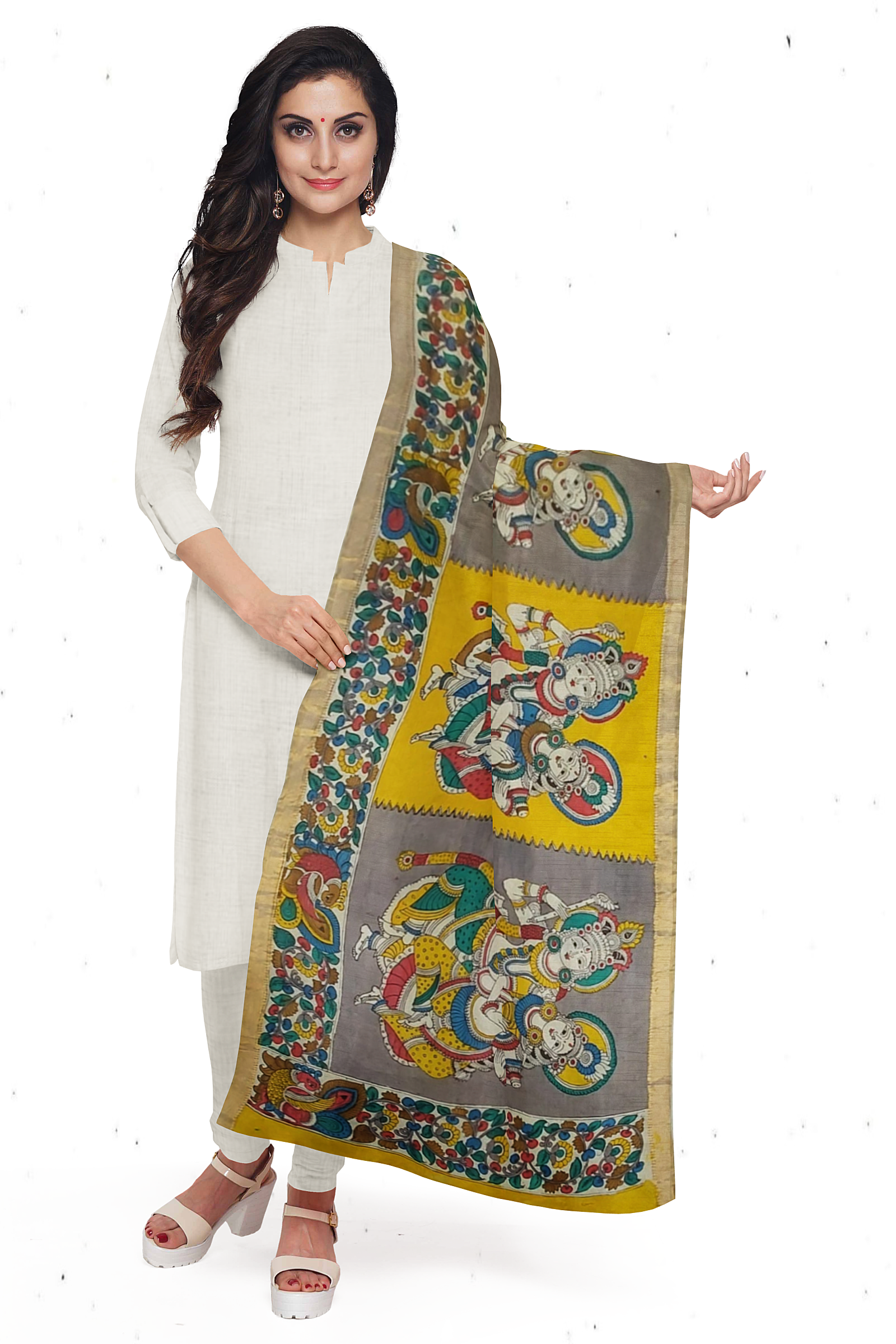 Hand-painted kalamkari dupatta