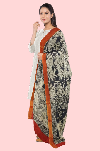 Traditional hand painted Kalamkari dupatta