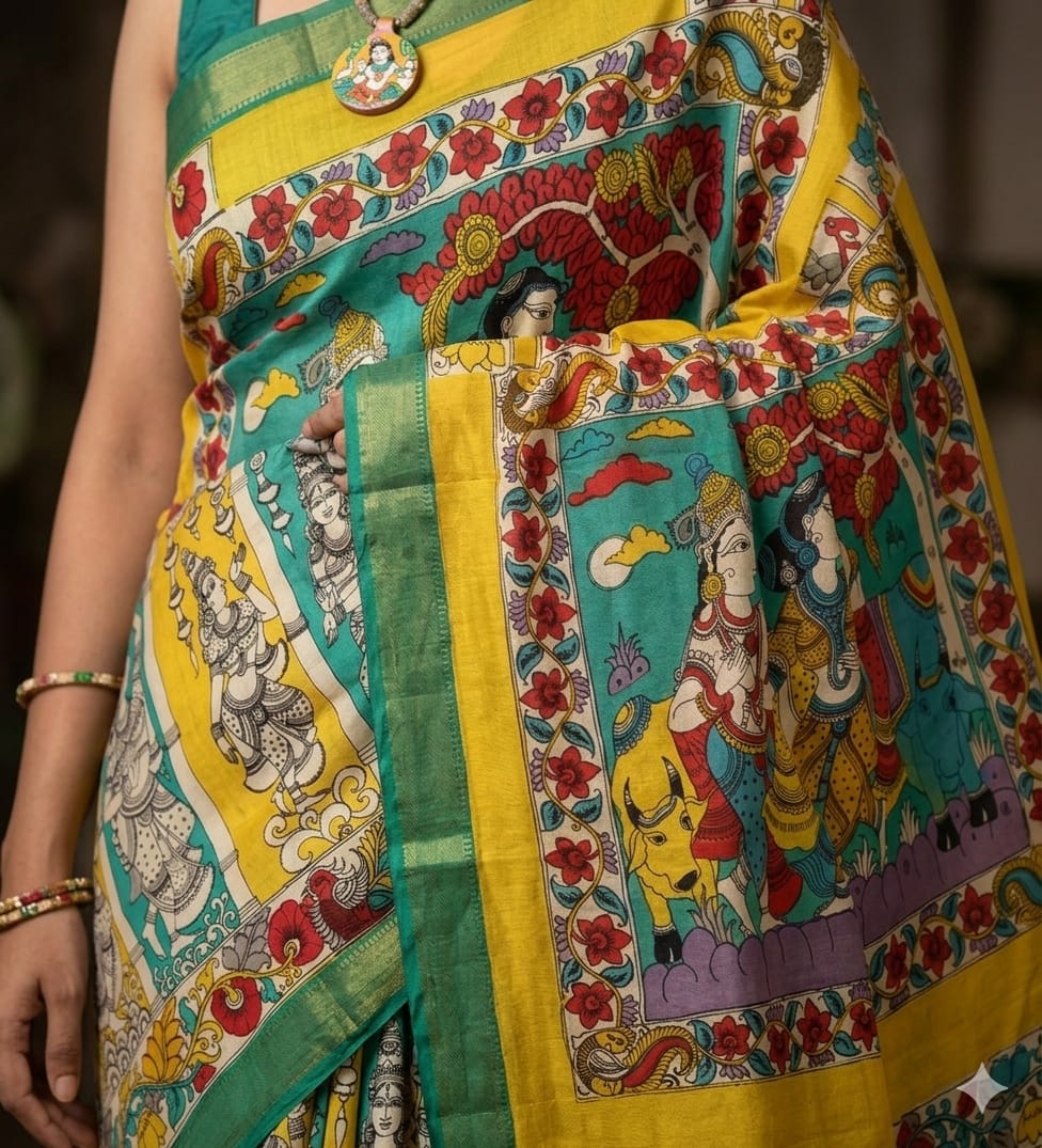 Handpainted kalamkari saree