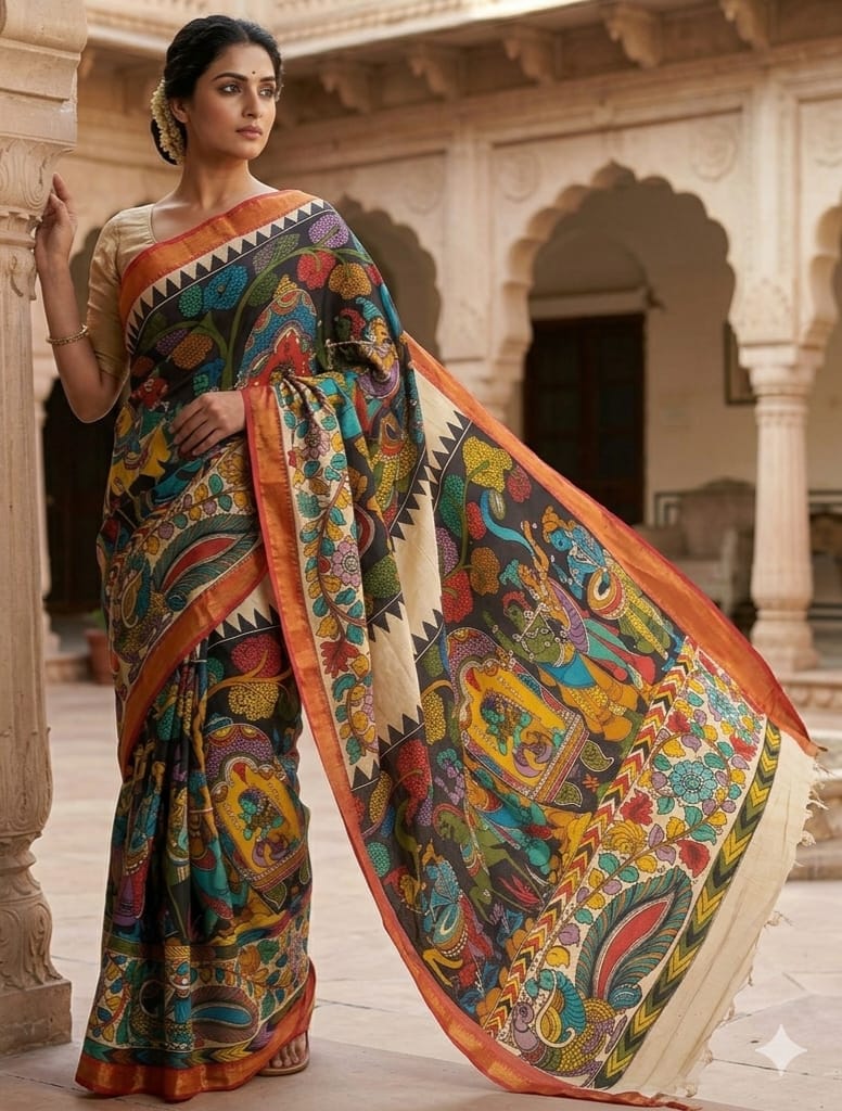 Hand painted Kalamkari Silk Saree