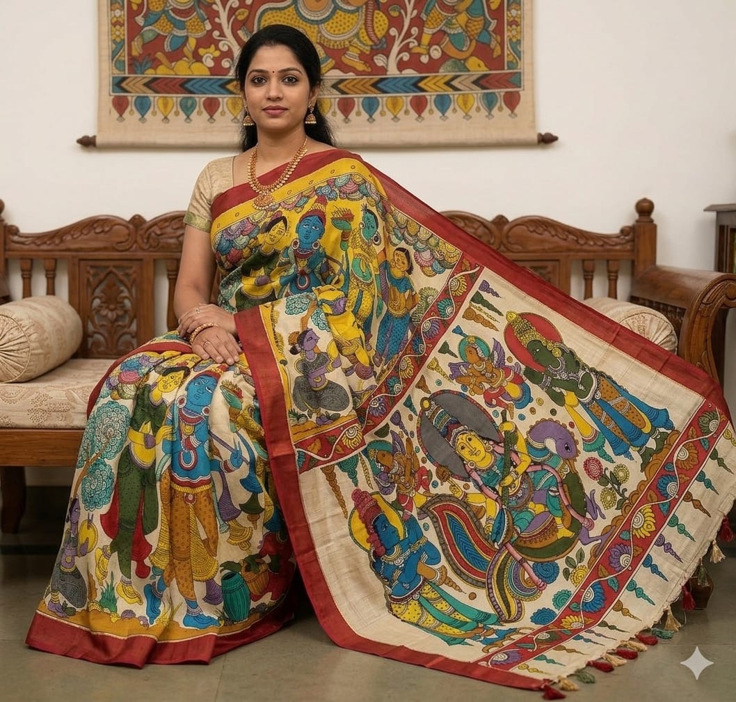 Hand painted kalamkari silk saree