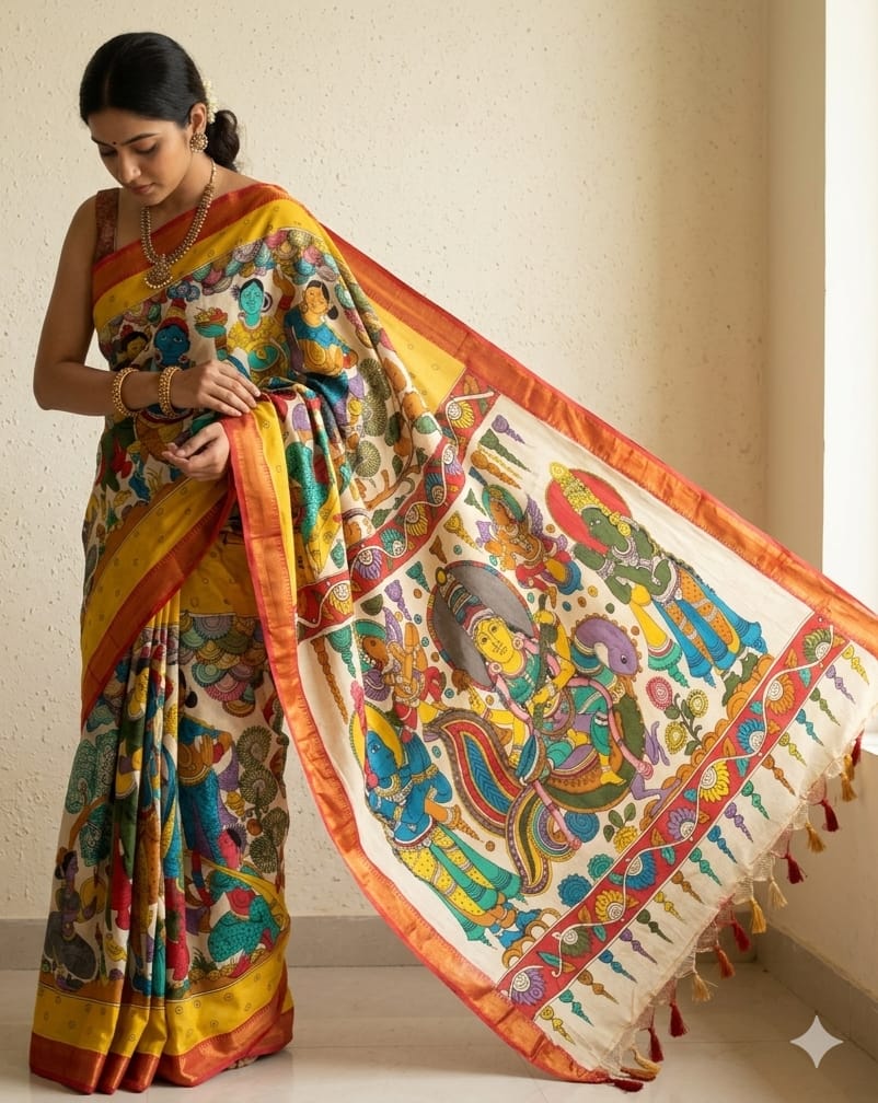 Hand painted kalamkari silk saree