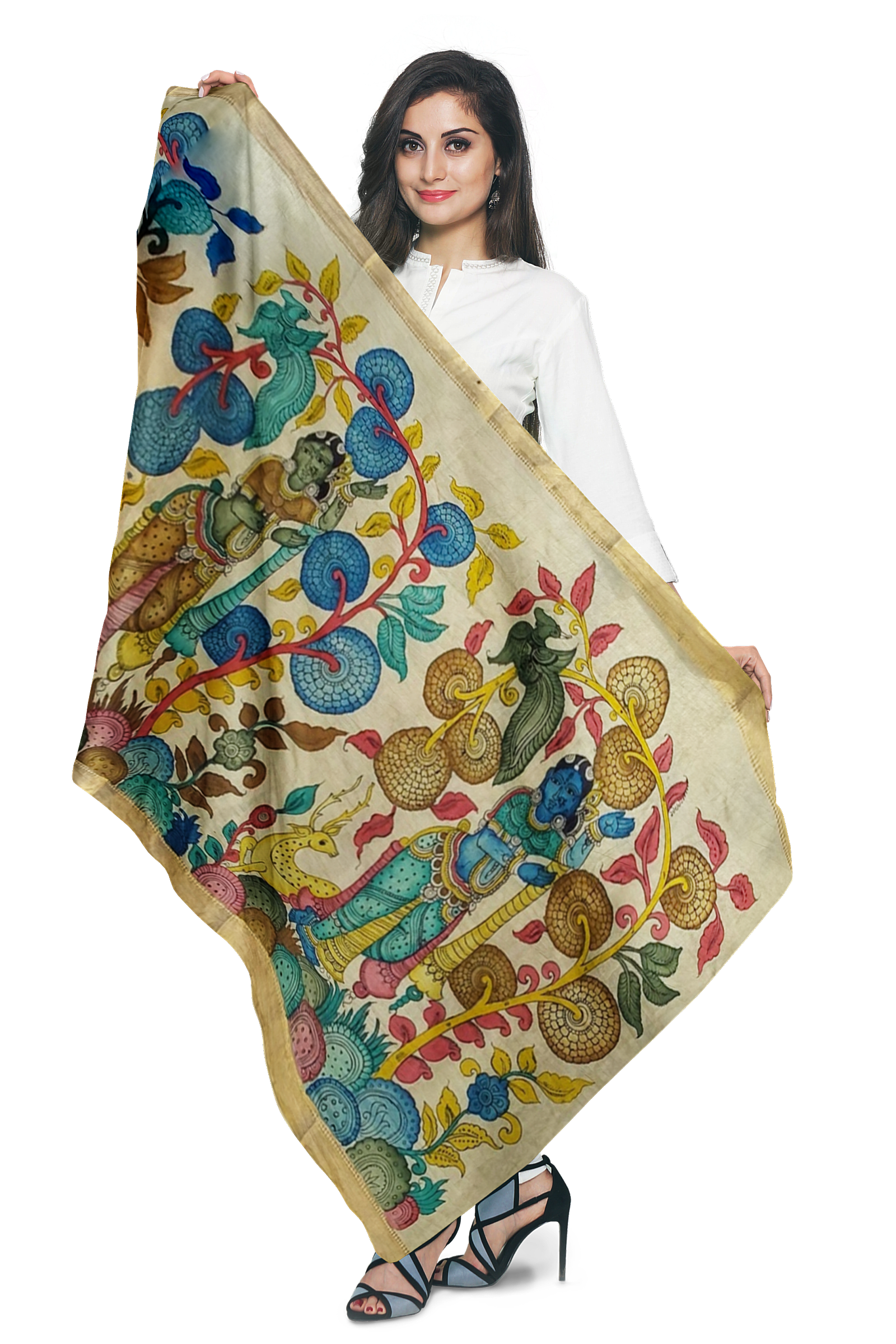 Hand-painted kalamkari dupatta