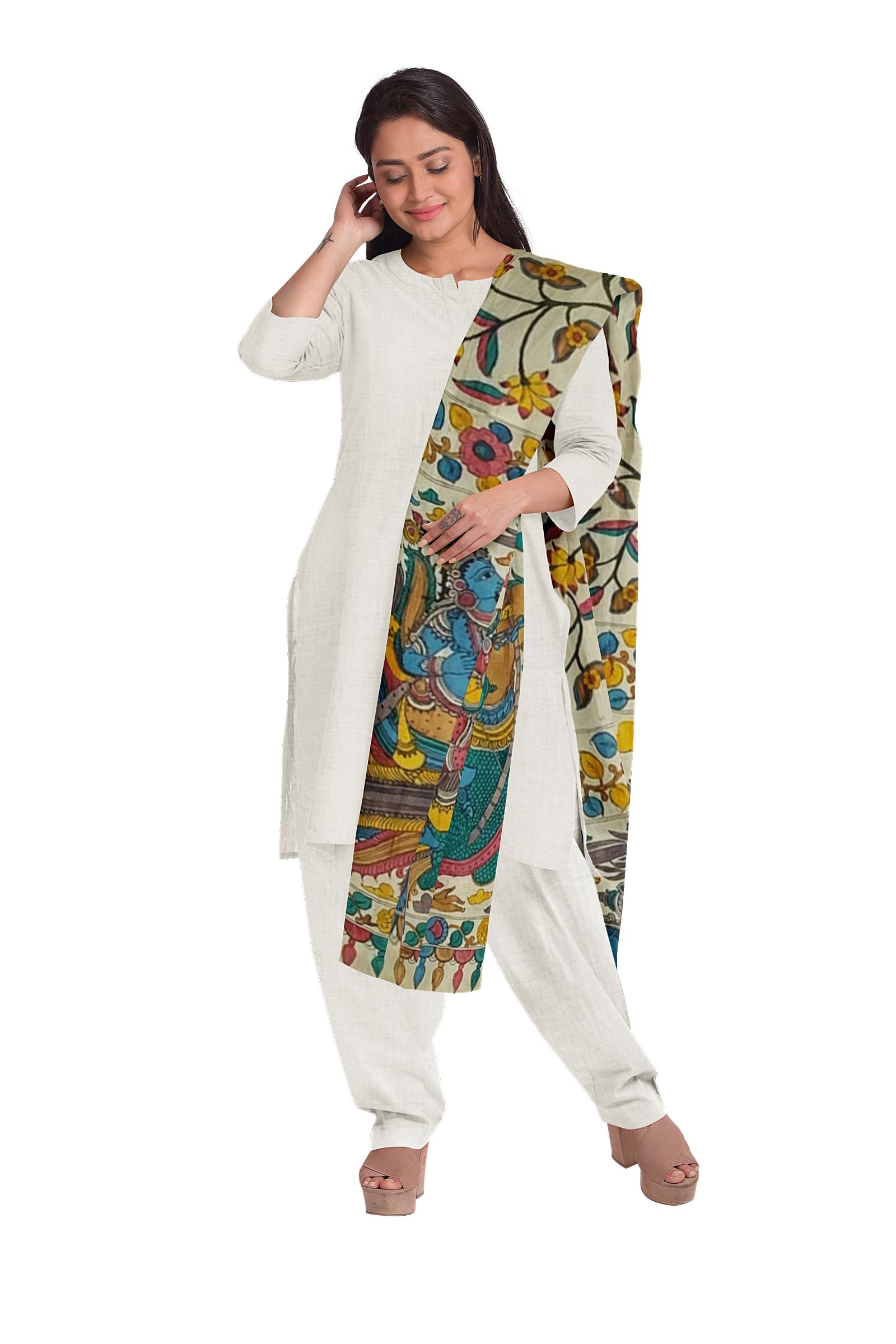 Hand painted kalamari dupatta