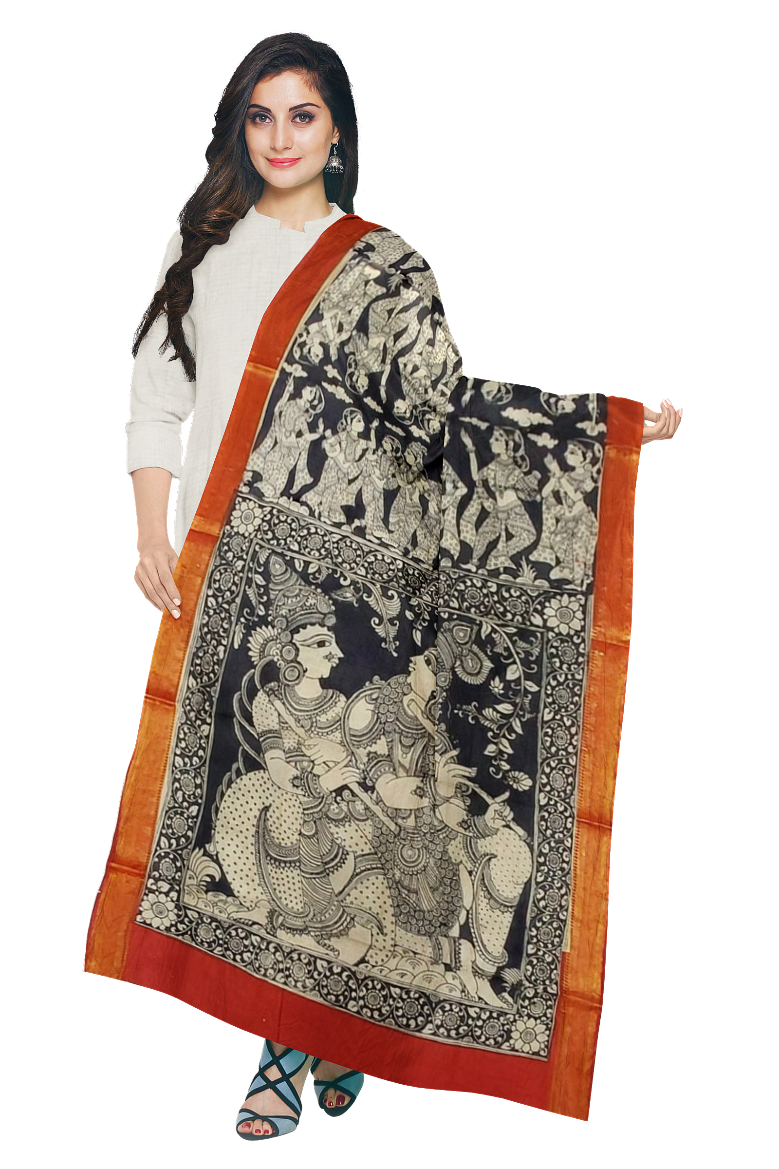 Traditional hand painted Kalamkari dupatta
