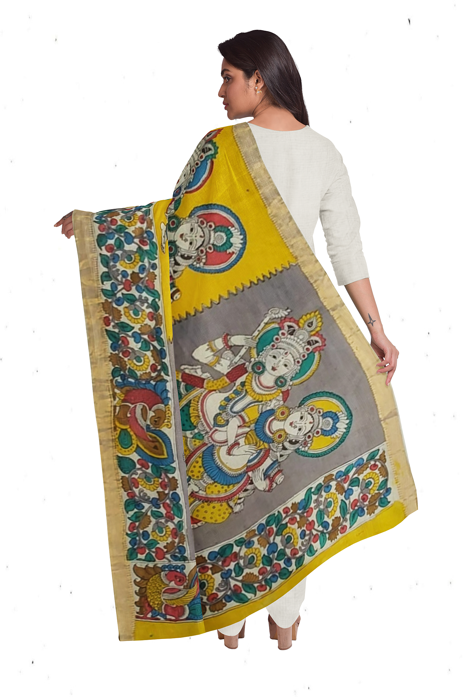 Hand-painted kalamkari dupatta