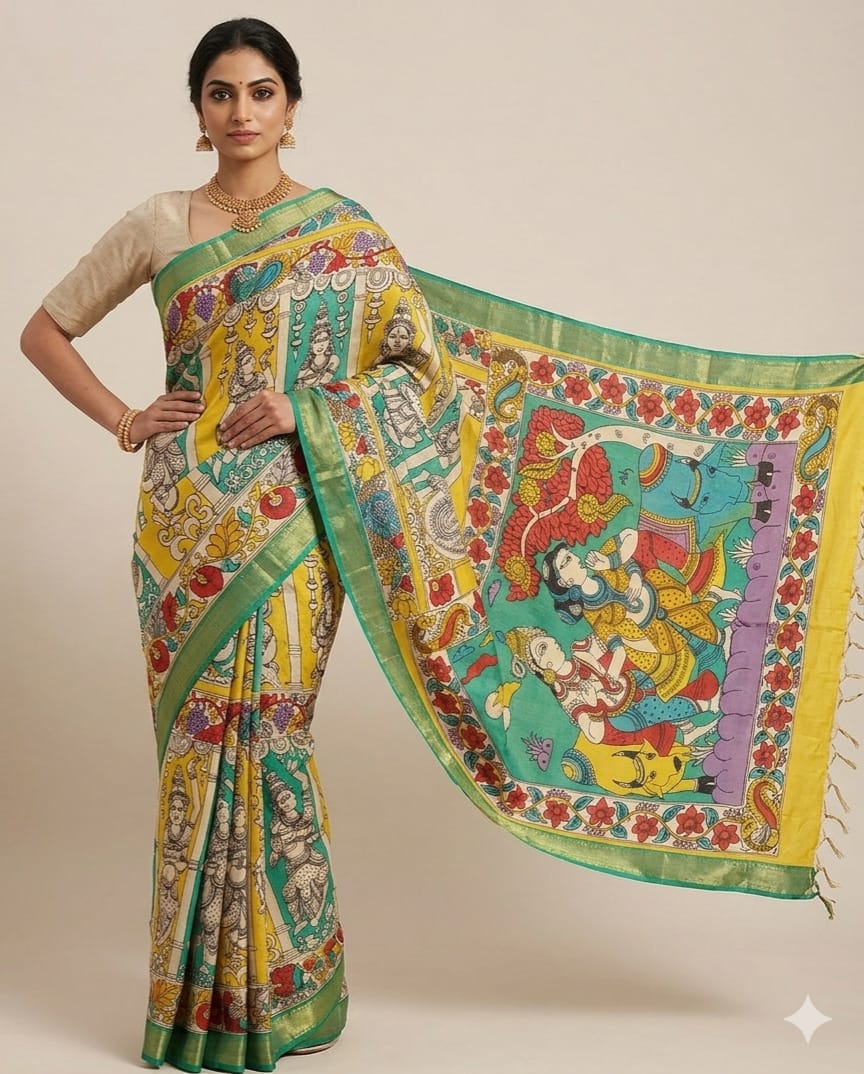 Handpainted kalamkari saree