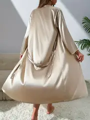 2pcs Elegant Satin Long Robe Set for Women