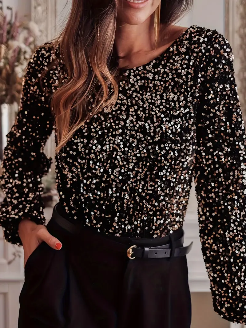 Elegant Women's Sequin Bodysuit with Backless Design - Polyester, Knit Fabric for Spring/Fall
