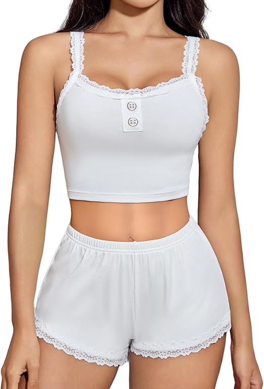Avidlove Women Pajamas Sets Lace Trim Lingerie Sleepwear Set Ribbed Cami 