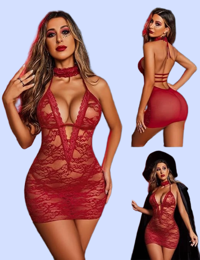 Women Babydoll Lingerie Lace Chemise Halter Nightwear Teddy Dress