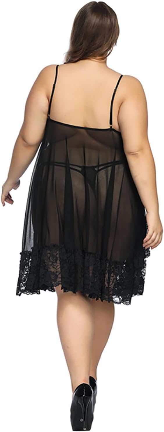 Lingerie Chemise Women Plus Size Nightgowns Sexy Lace Babydoll Midi Mesh Lingerie Dress See Through Cami Nightdress