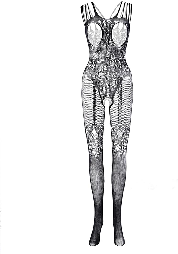 Fishnet Bodysuit for Women Sexy Lingerie Open Breast Bodystocking Mesh Lace Babydoll Naughty Underwear