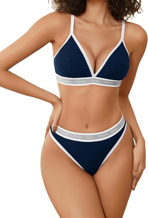 Avidlove Womens Lingerie Contrast Matching Workout Sports Bra and Panty Set 2 Piece Yoga Gym Bralette and Thong