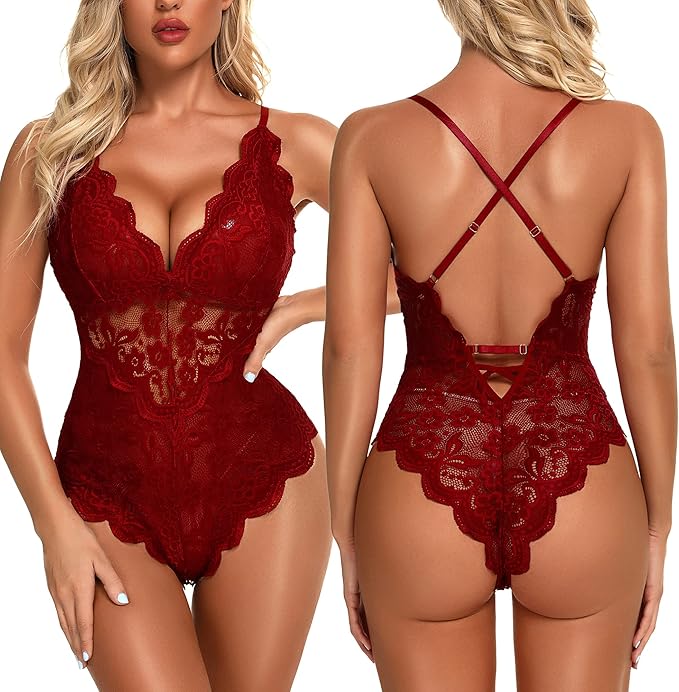 Namifin Sexy Lingerie for Women Lace Teddy Lingerie Snap Crotch Bodysuit